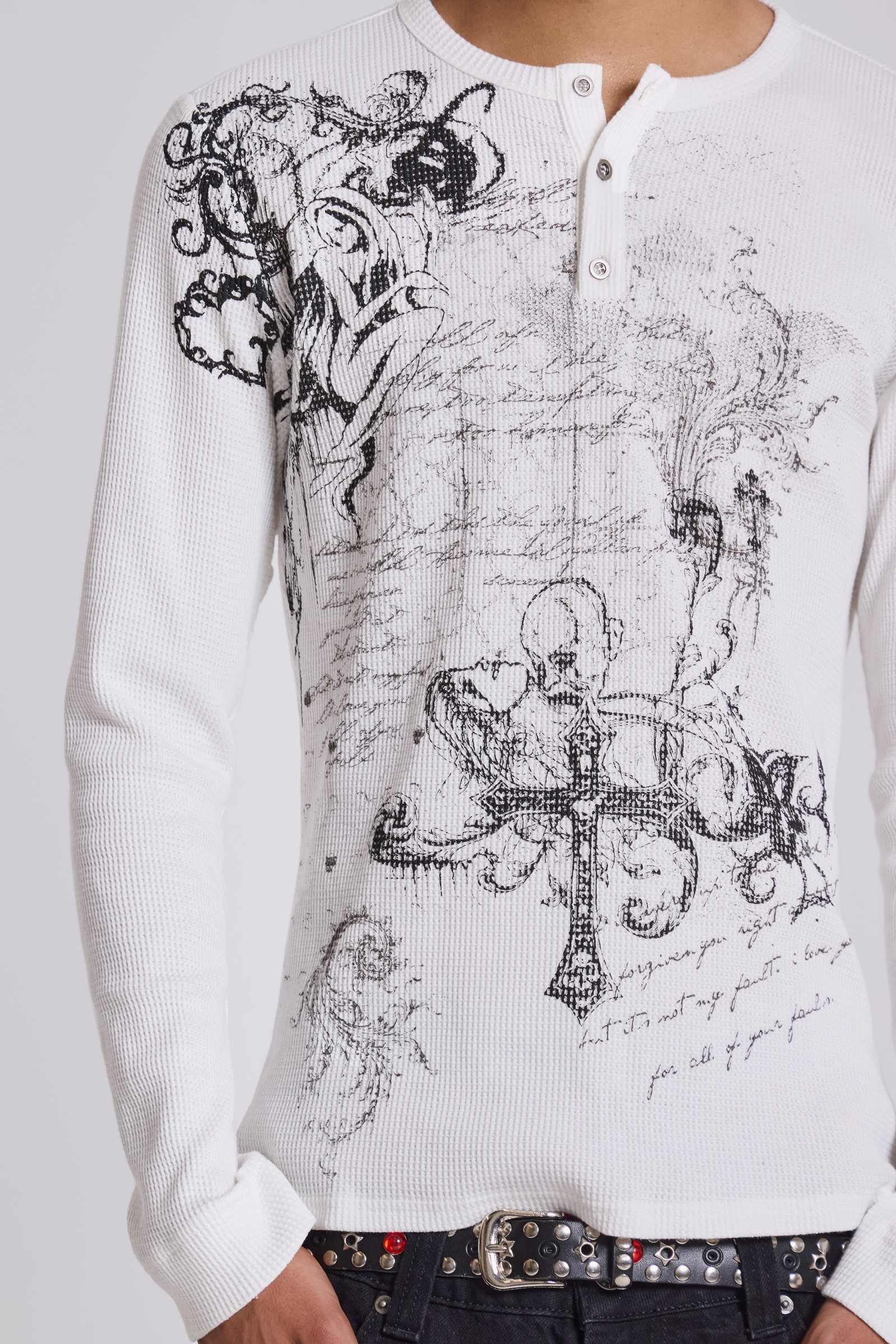 Anointed White Waffle Henley Tee