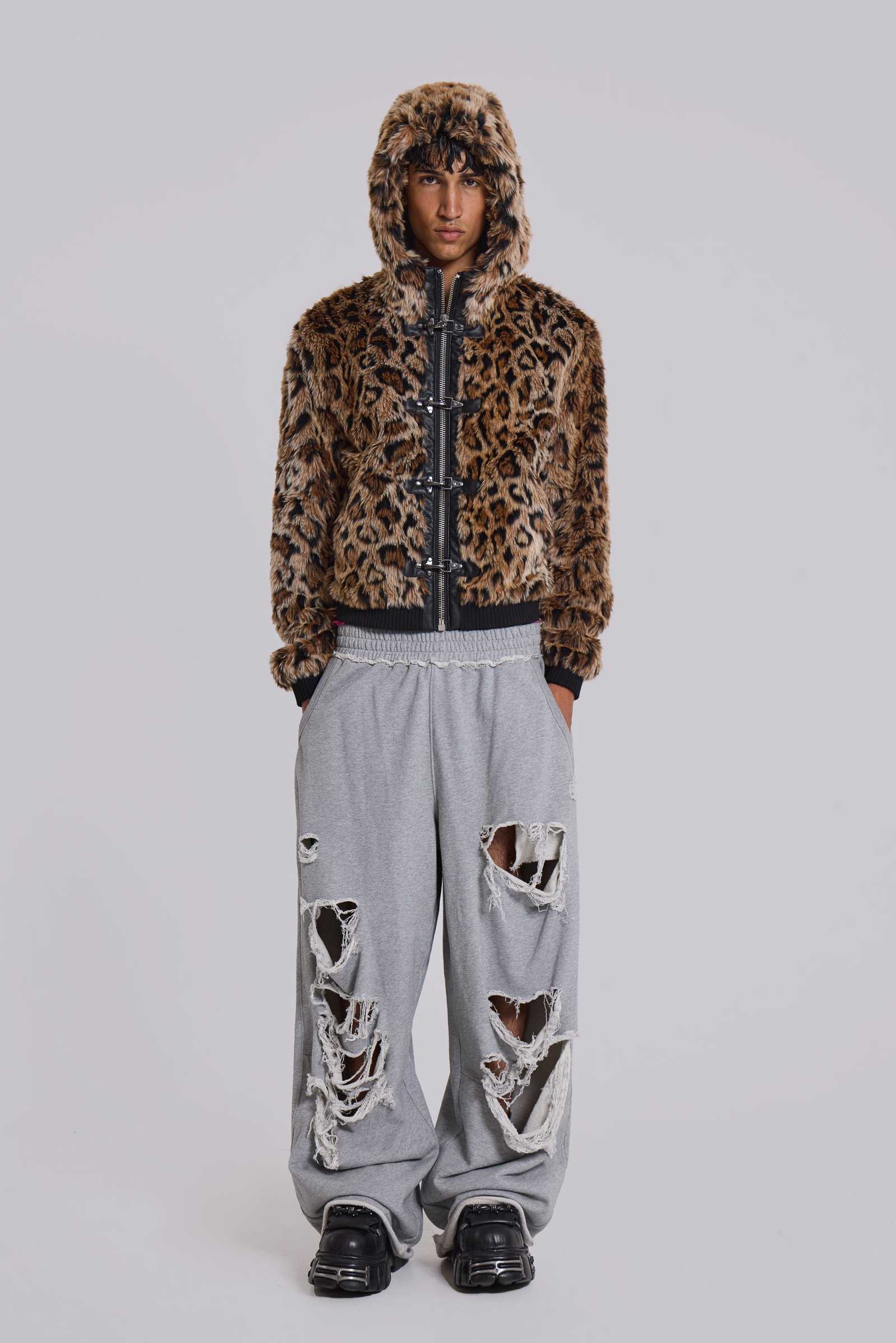 Distressed Grey Marl Baggy Monster Joggers