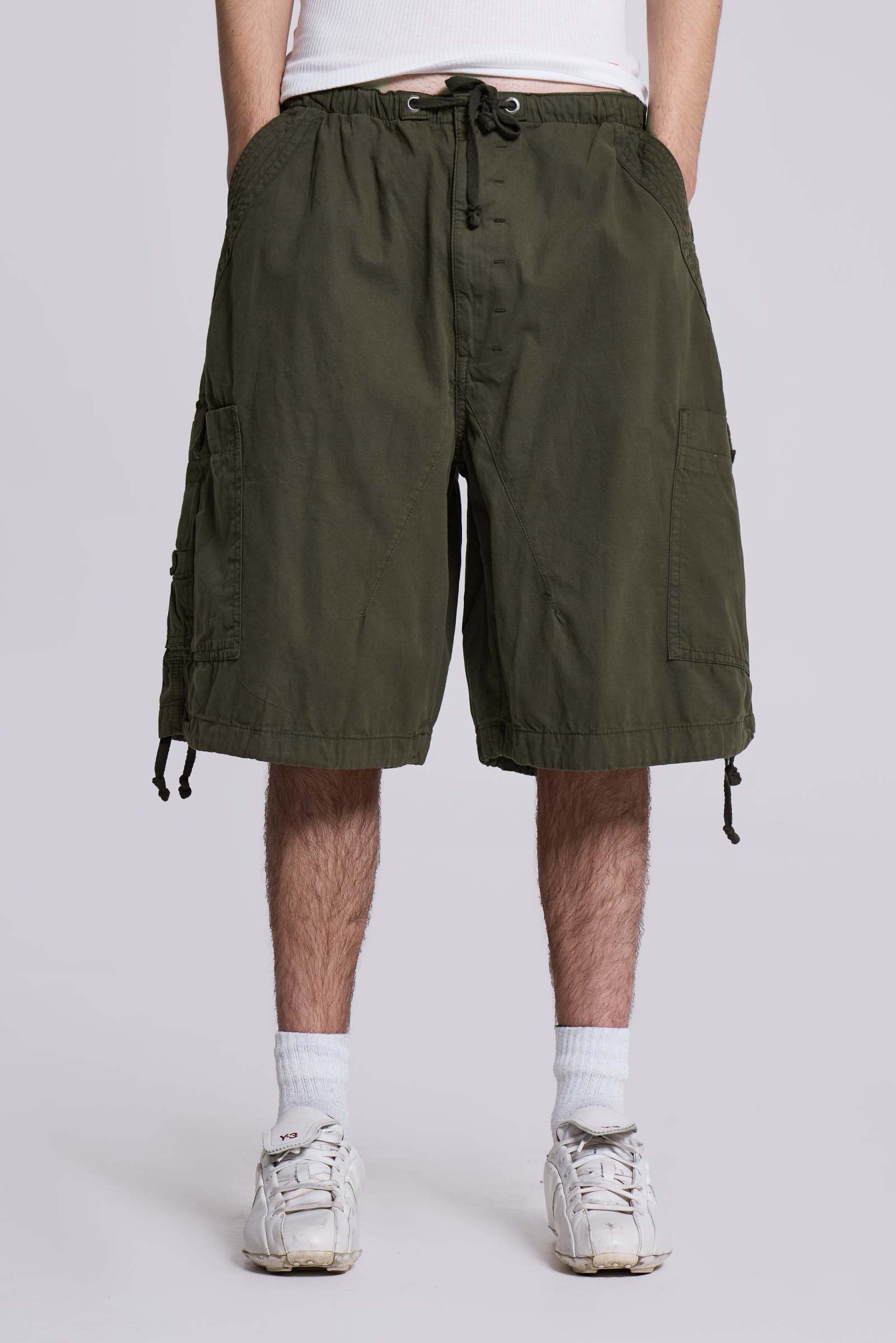 Khaki Parachute Cargo Baggy Shorts - Main Image