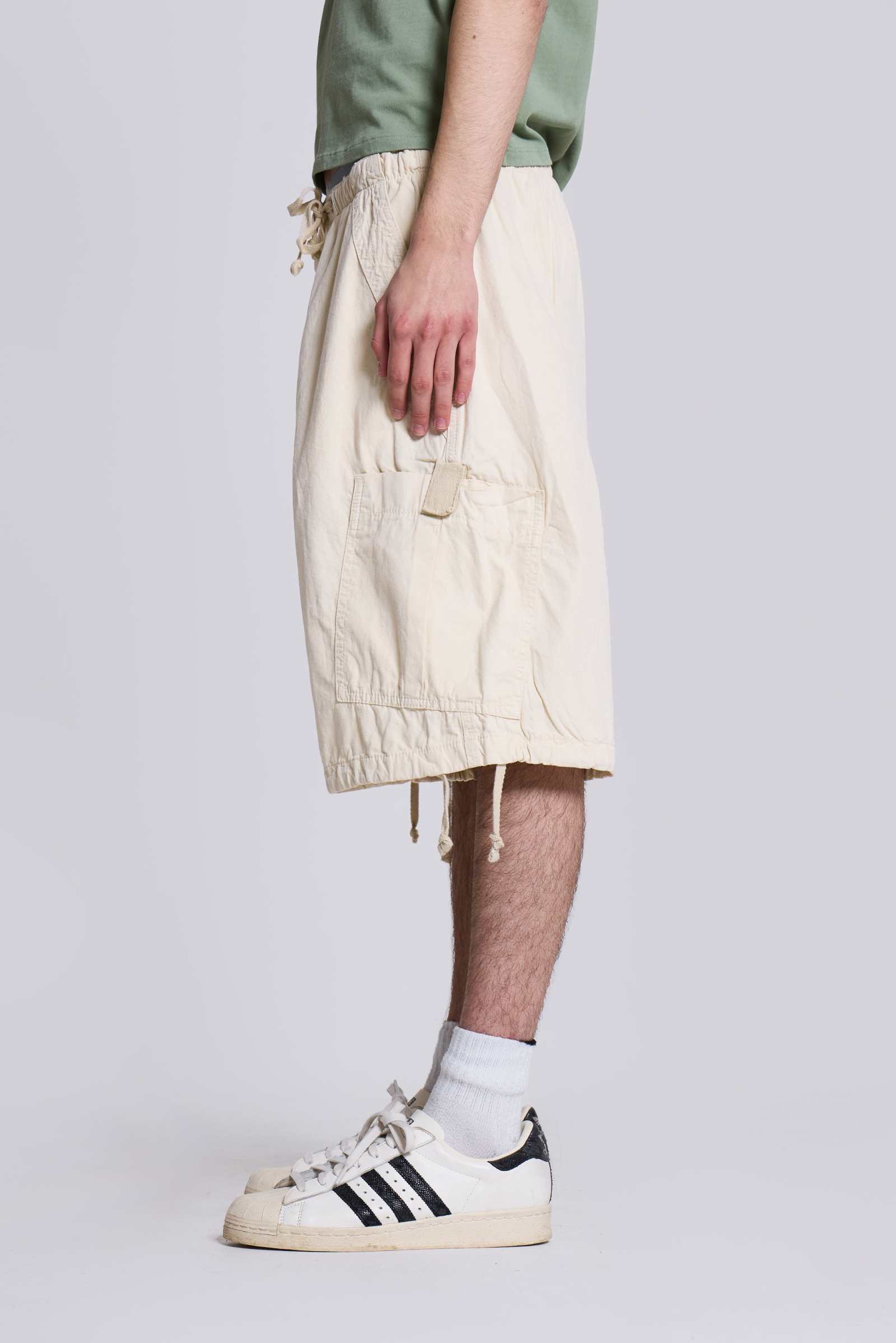 Ecru Parachute Cargo Baggy Shorts