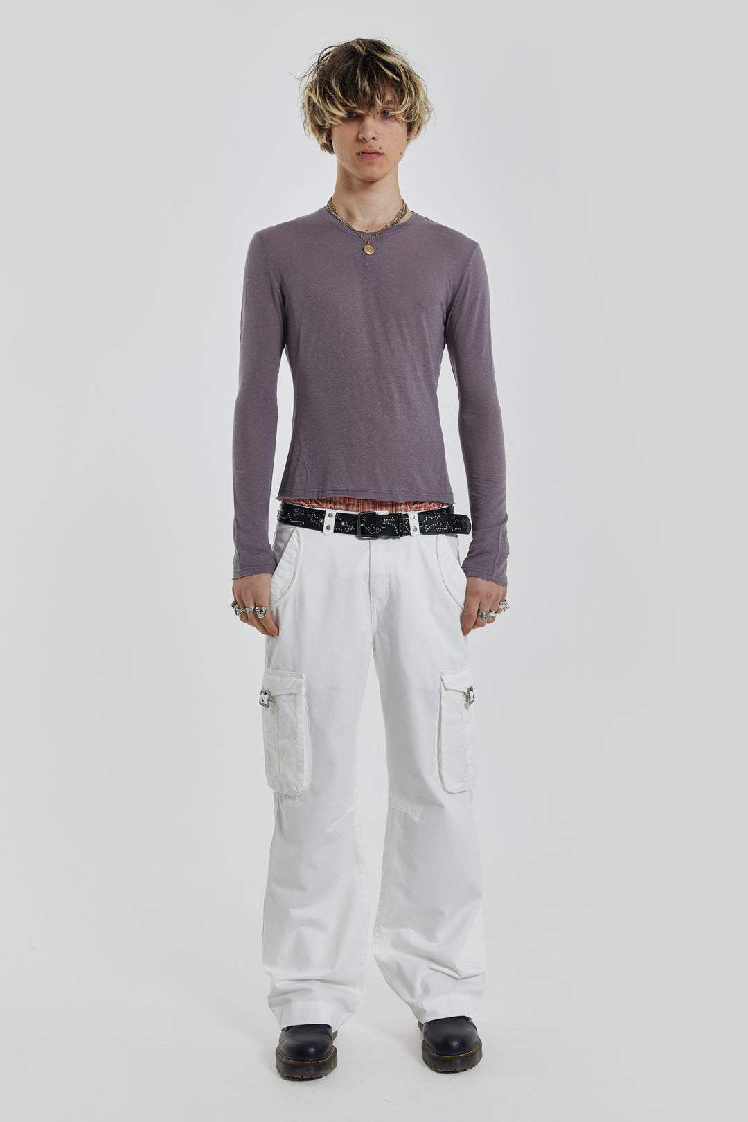 White Straight Leg Cargo Trousers
