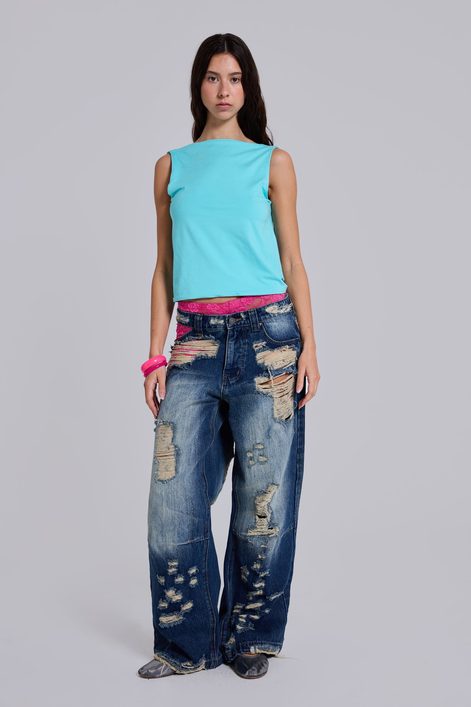 Evaryn Backless Twist Top in Turquoise