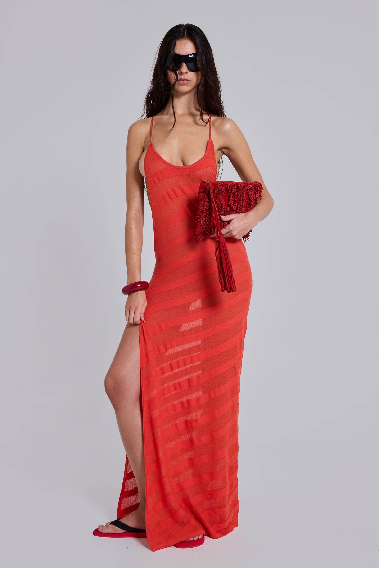 Noir Knit Maxi Dress in Coral