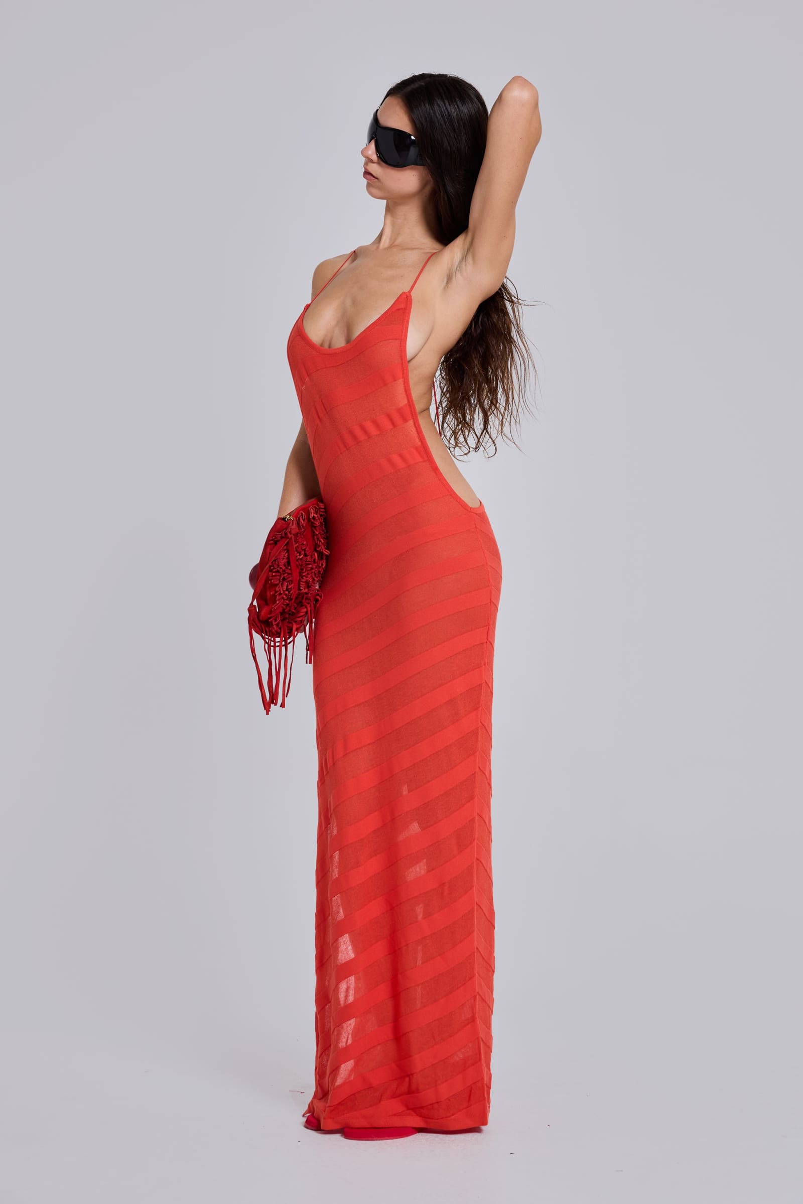 Noir Knit Maxi Dress in Coral