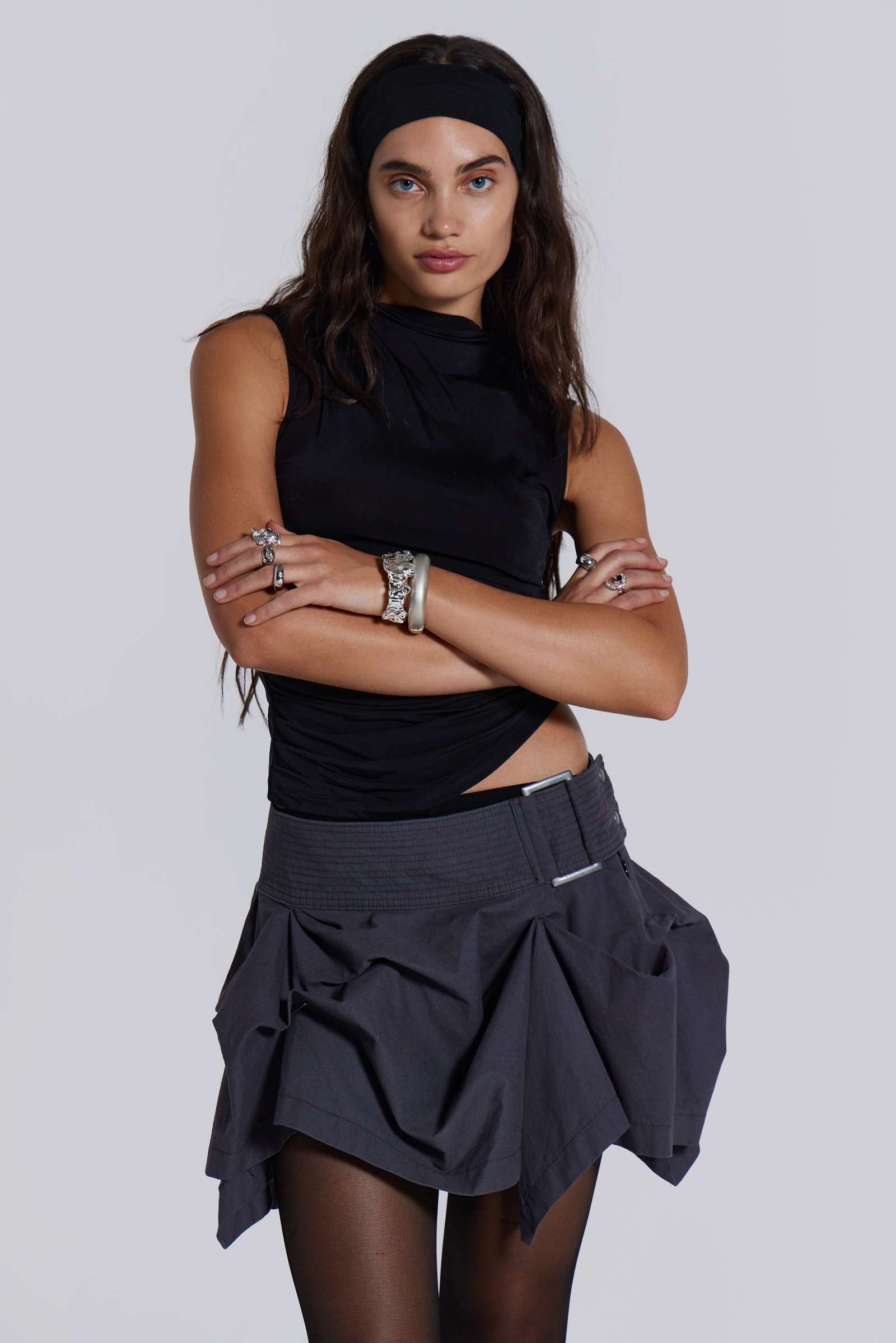 Nyla Asymmetric Tucked Mini Skirt