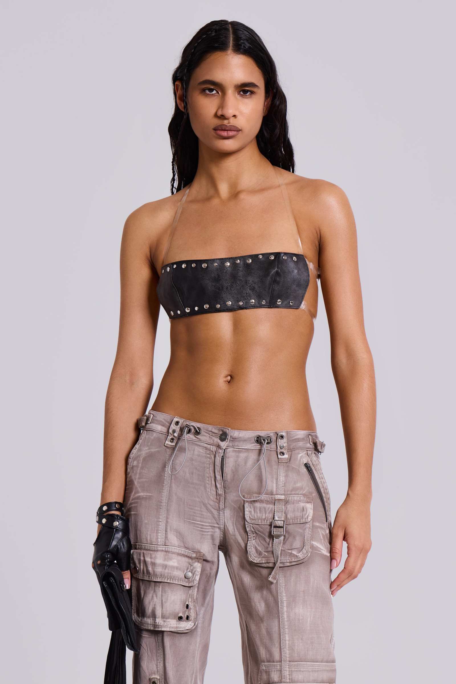 Censored PU Leather Bralette Top