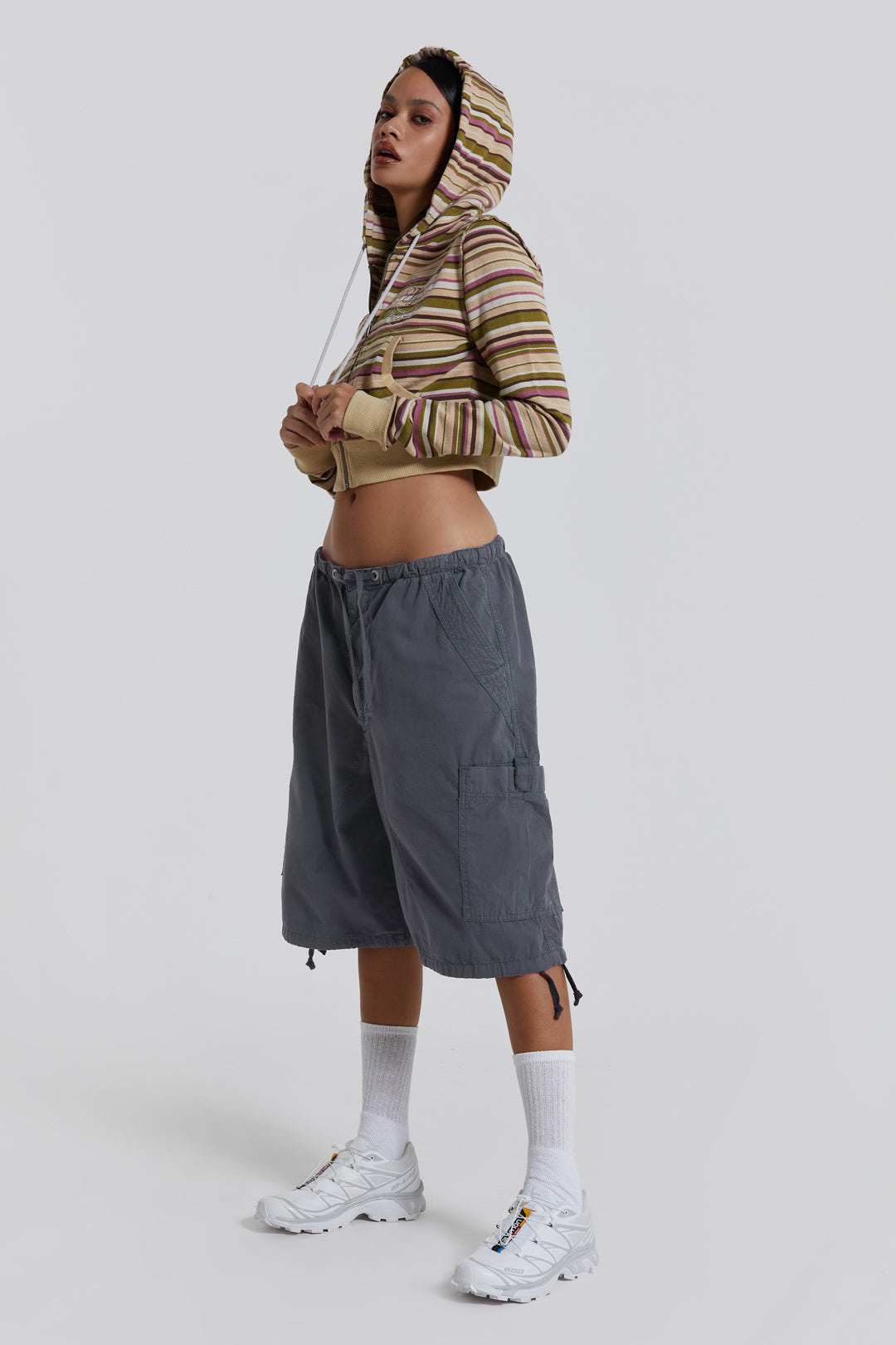 Vintage Grey Parachute Cargo Shorts