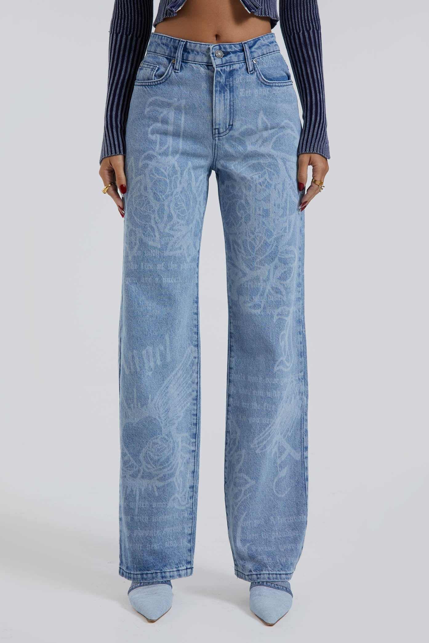 Jaded Graffiti Discharge Print Slouchy Fit Boyfriend Jeans