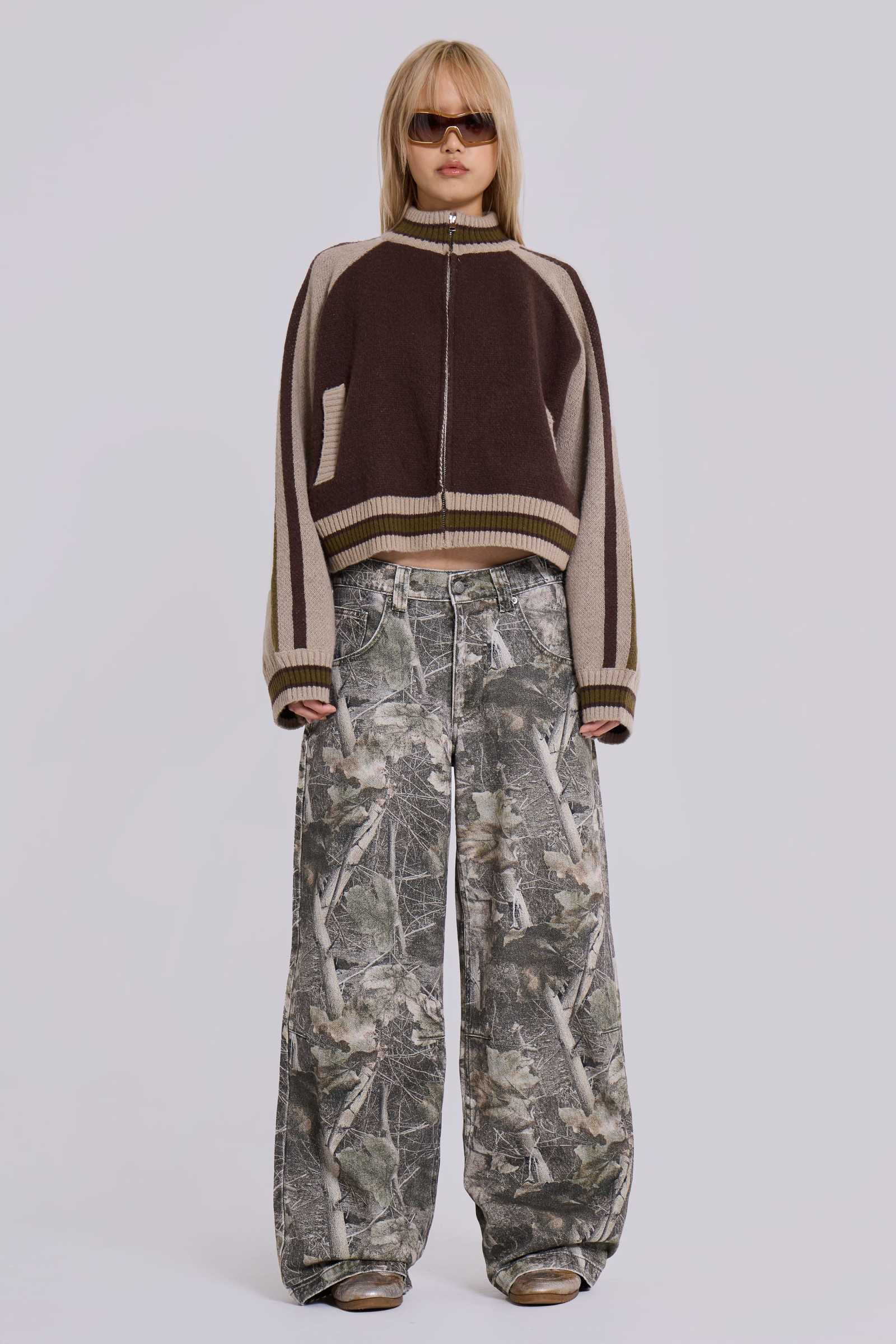 Brown Team 85 Knitted Bomber Jacket