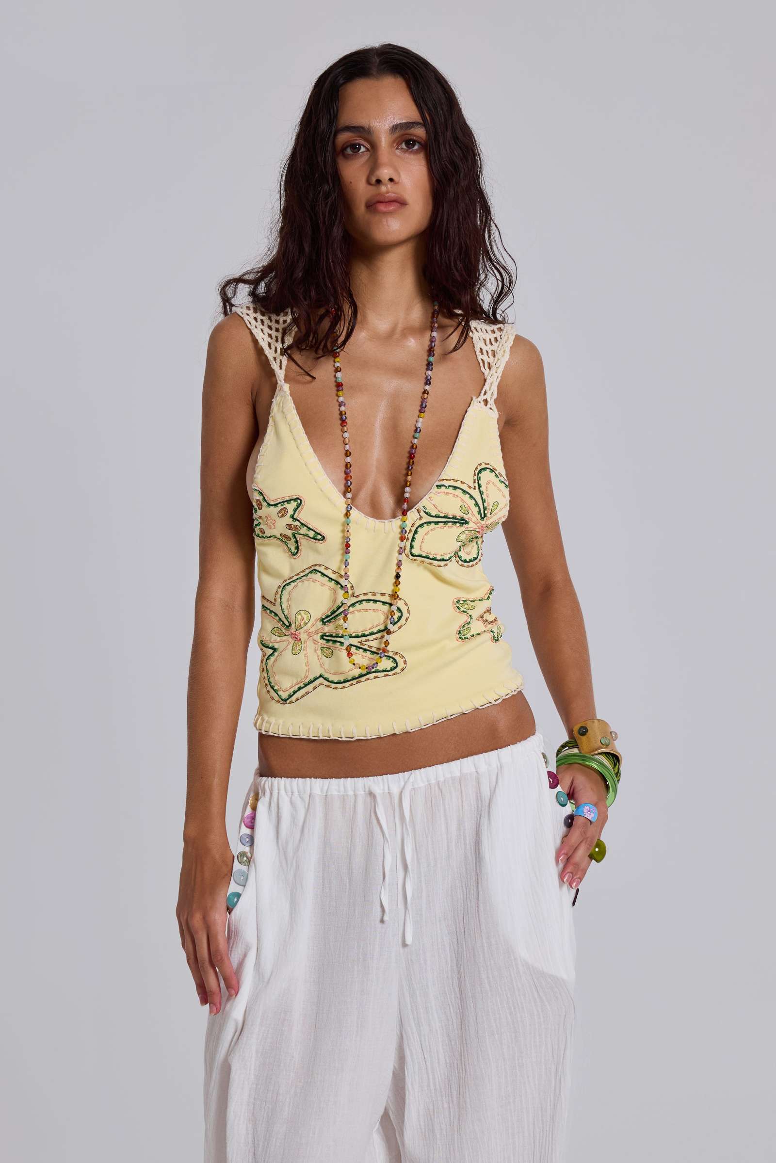 Zelya Beaded Crochet Halter Top