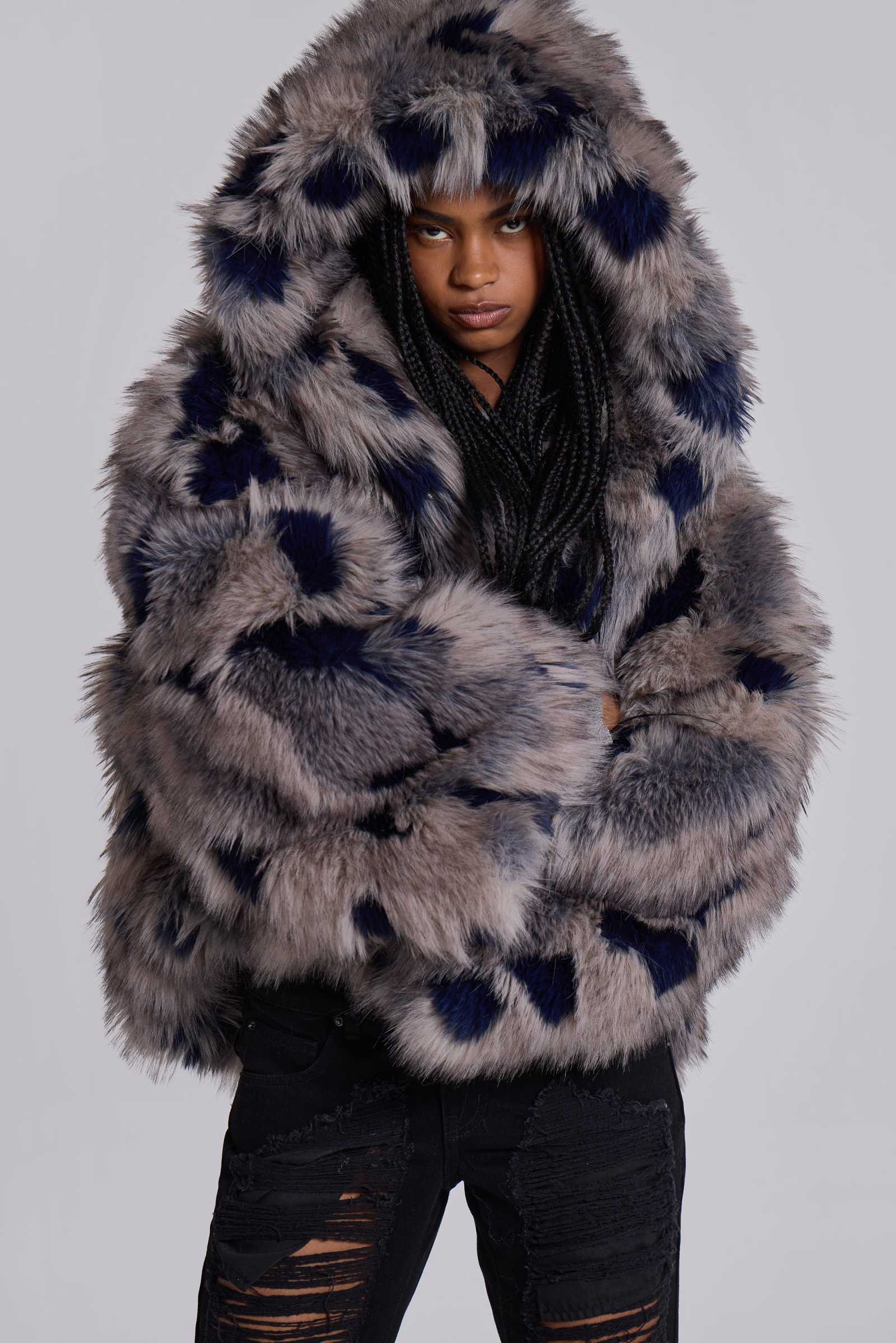 Mara Oversized Faux Fur Coat in Ashen