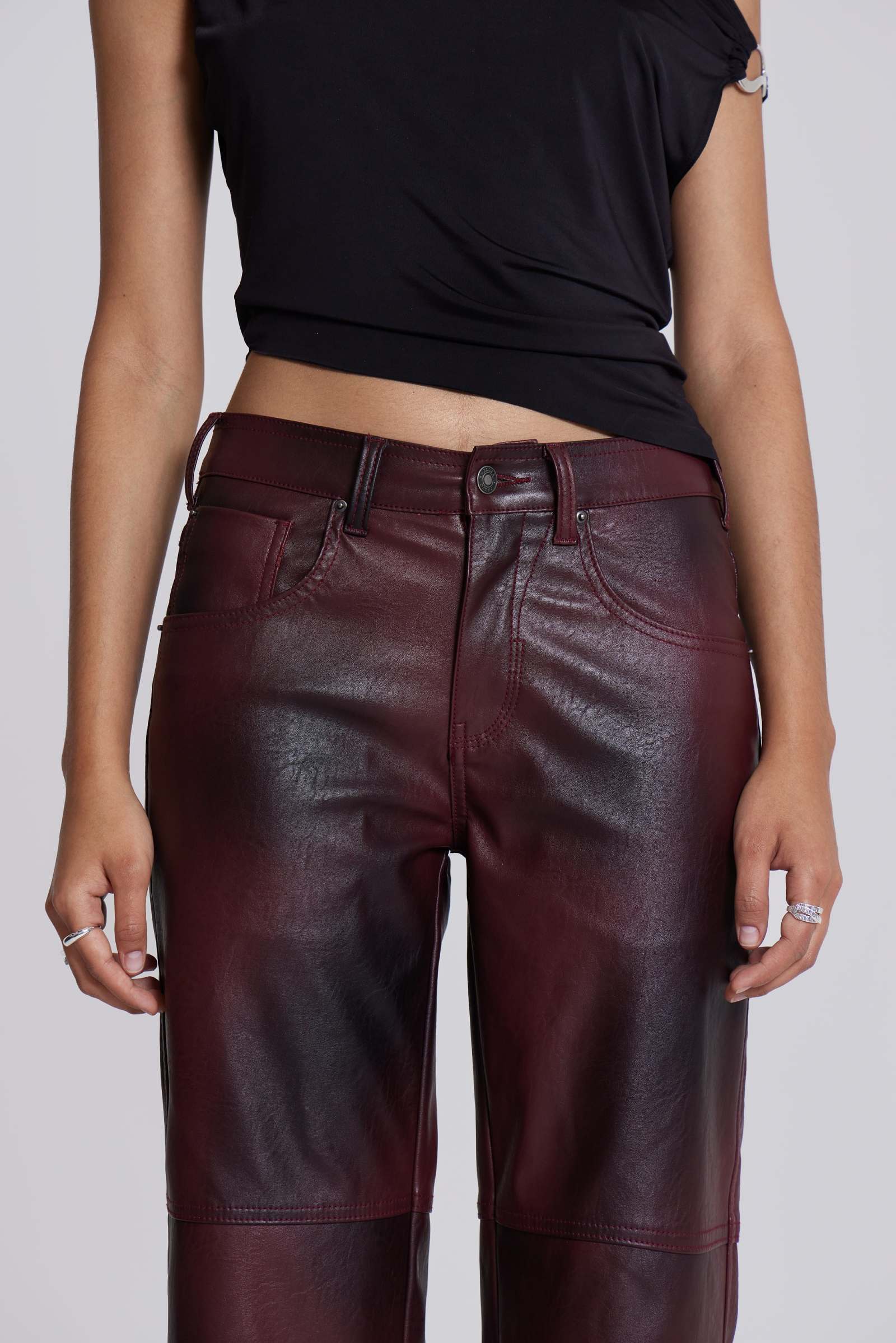 Oxblood Faux Leather Pants