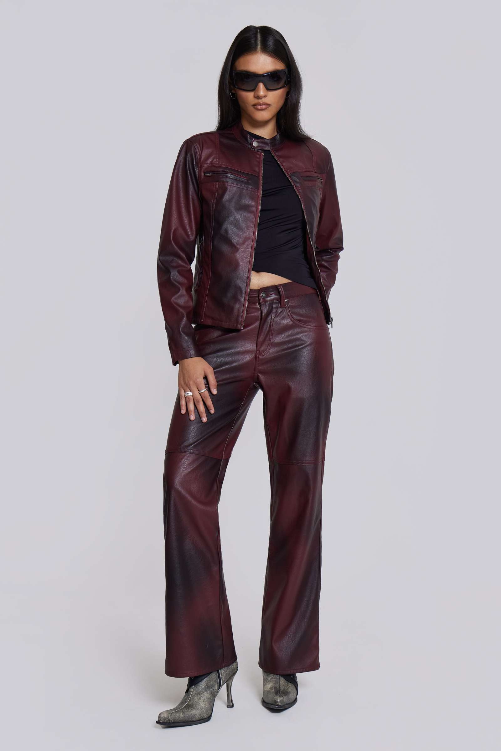 Oxblood Faux Leather Pants