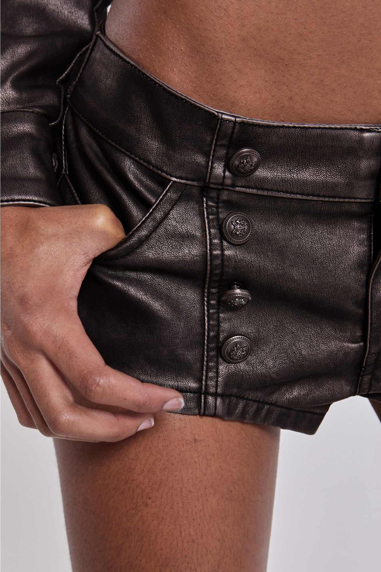 Alektra Military PU Leather Mini Shorts