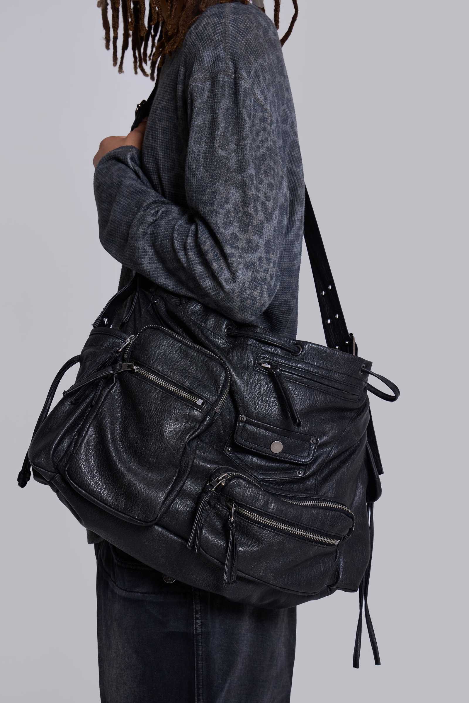 Faux Leather Utility Satchel
