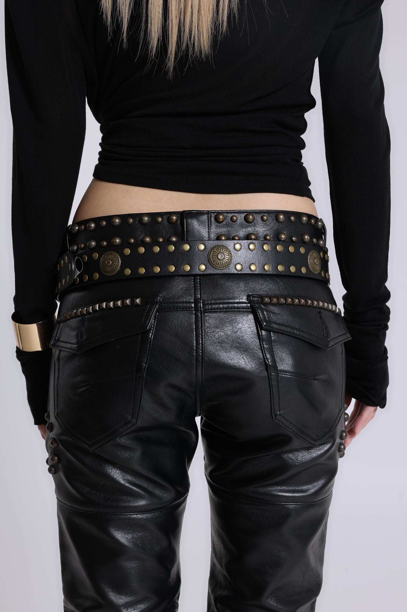 Black Carbon Black Studded Drift Bootcut Pants