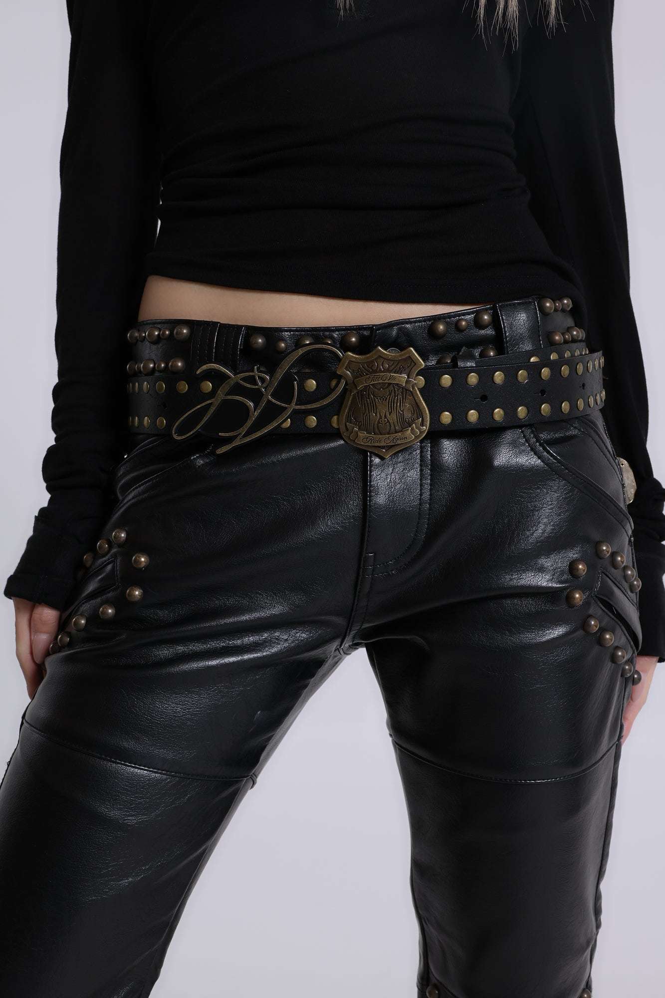 Black Carbon Black Studded Drift Bootcut Pants