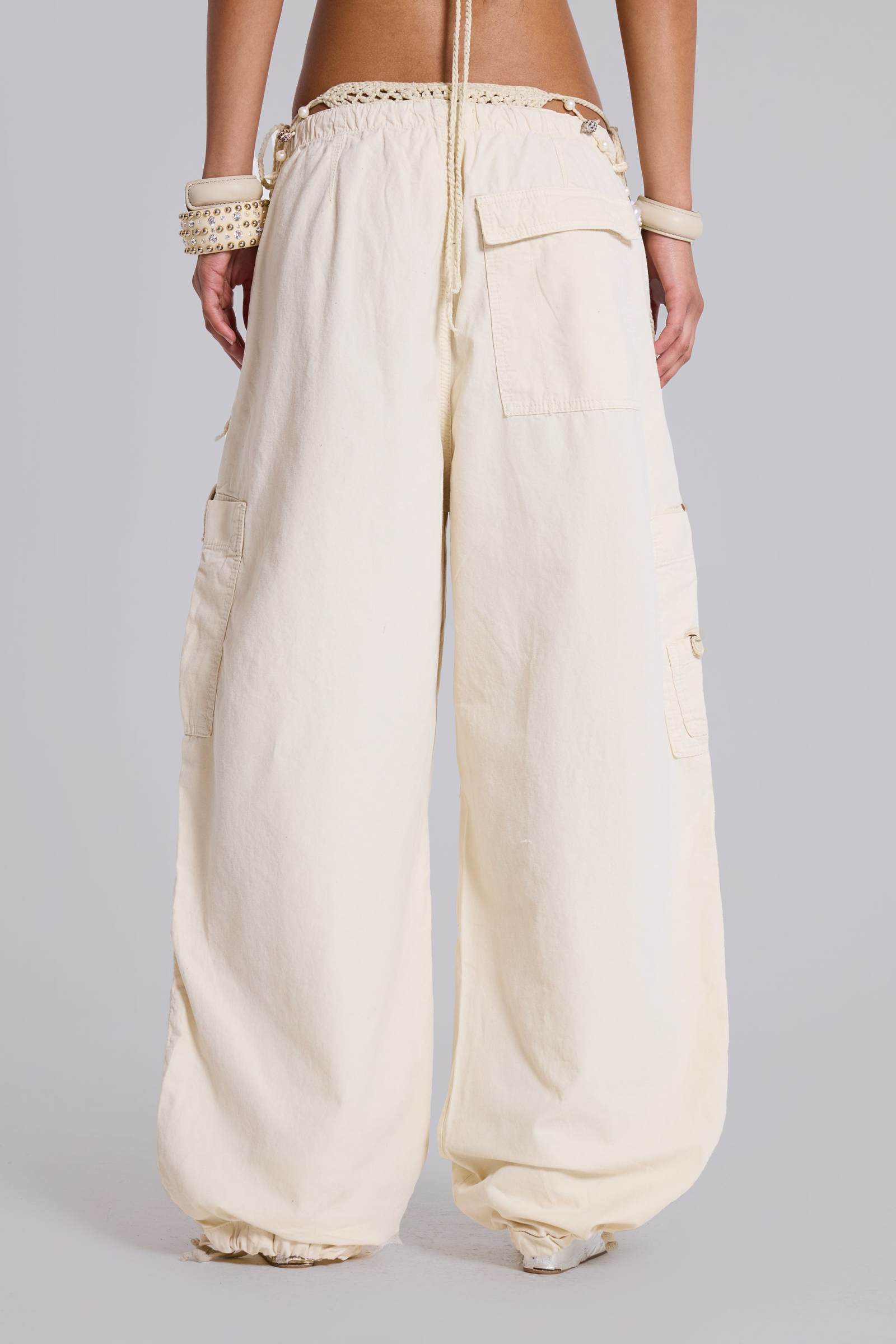 Ecru Parachute Cargo Pants