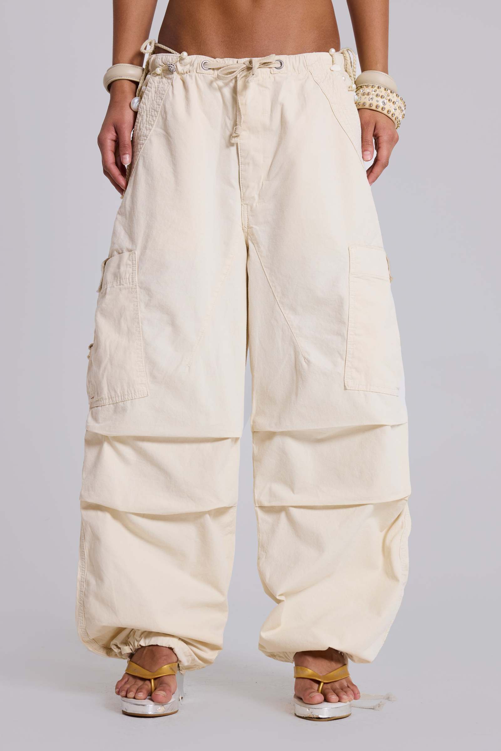 Ecru Parachute Cargo Pants