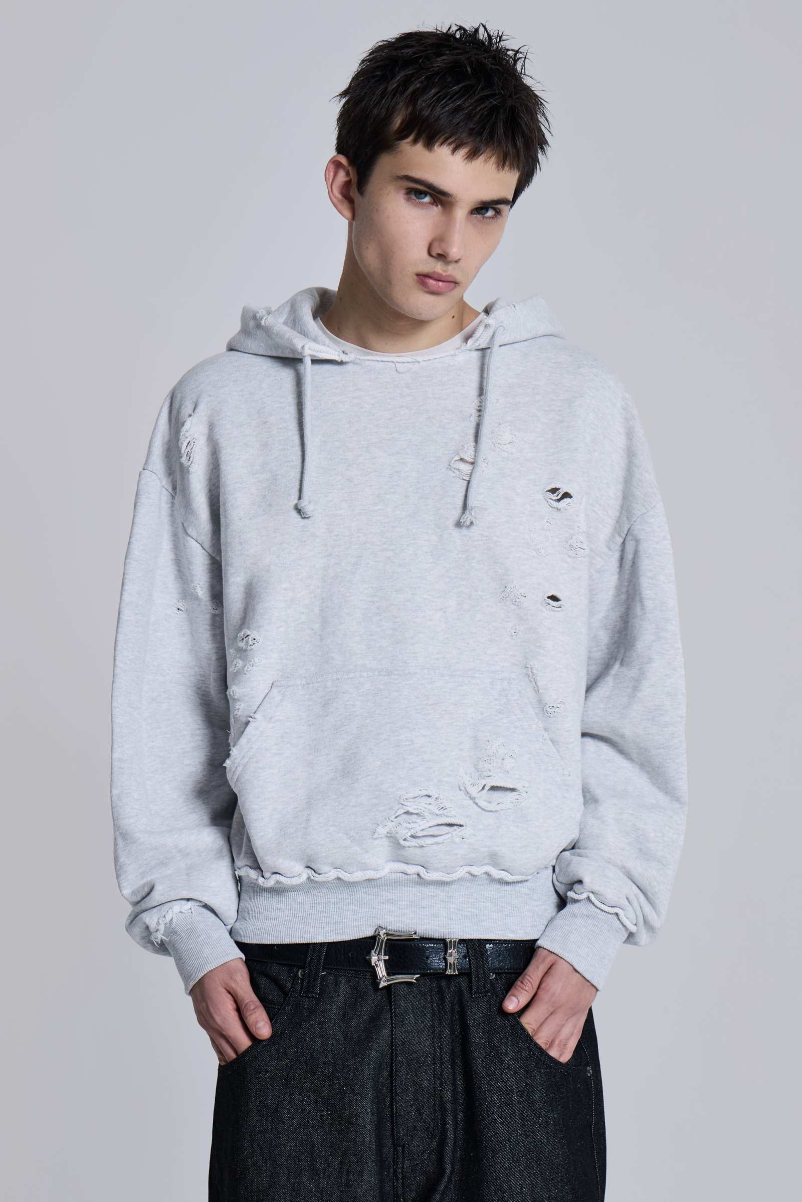 Pullover Bitten Hoodie in Grey Marl