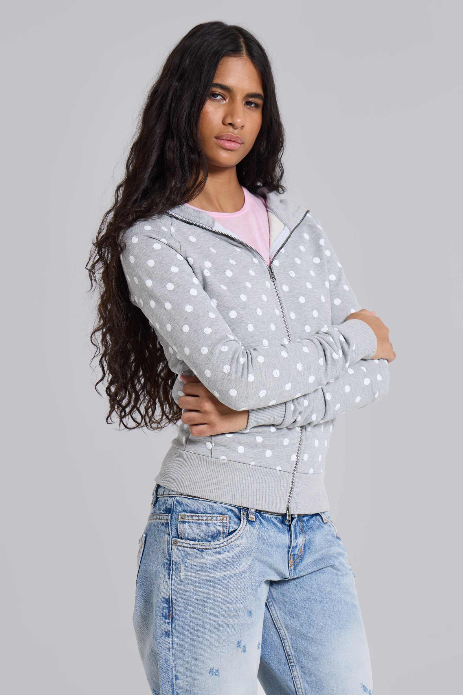 Grey Polkadot Hoodie