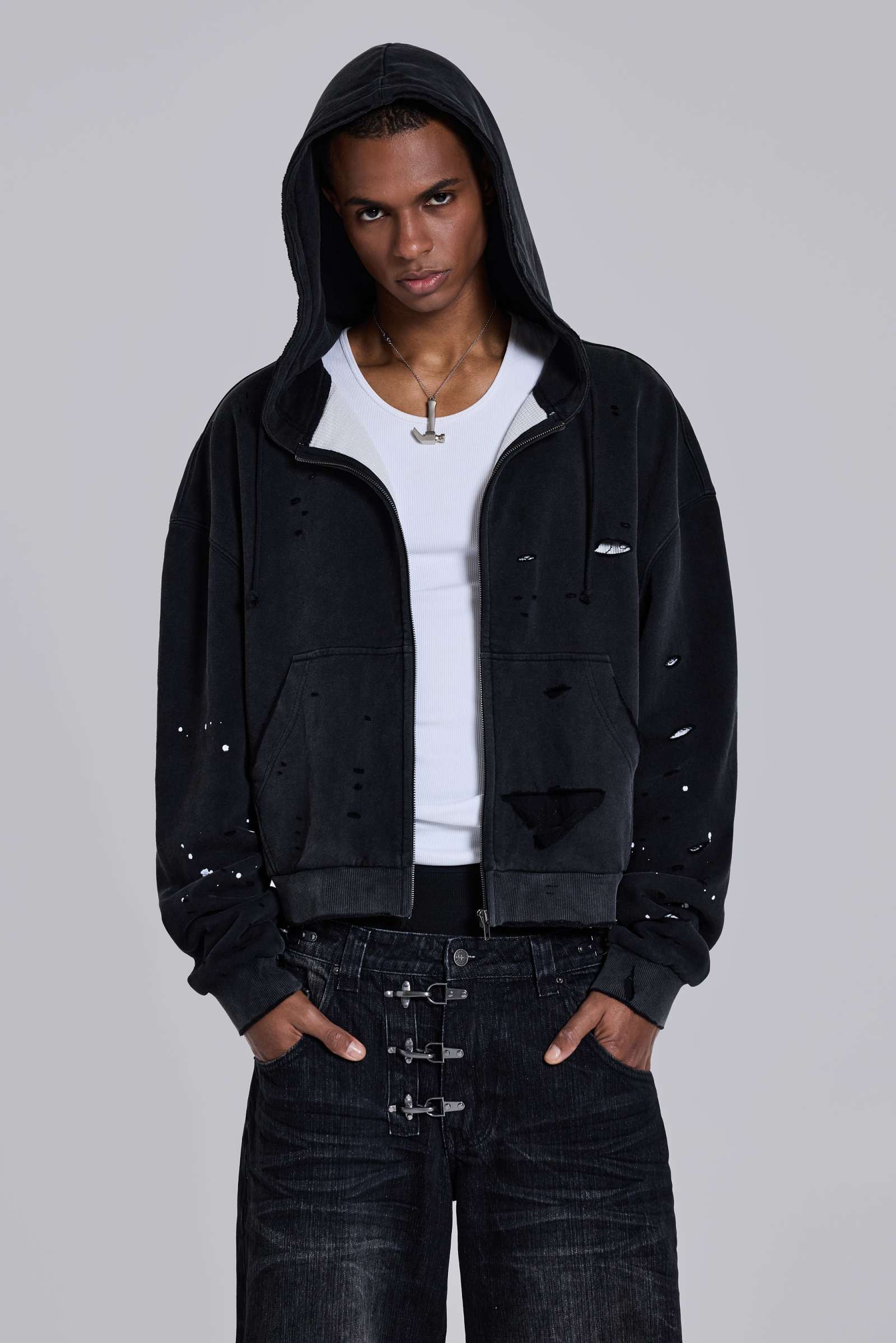 Sun Faded Waffle Lined Zip Hoodie