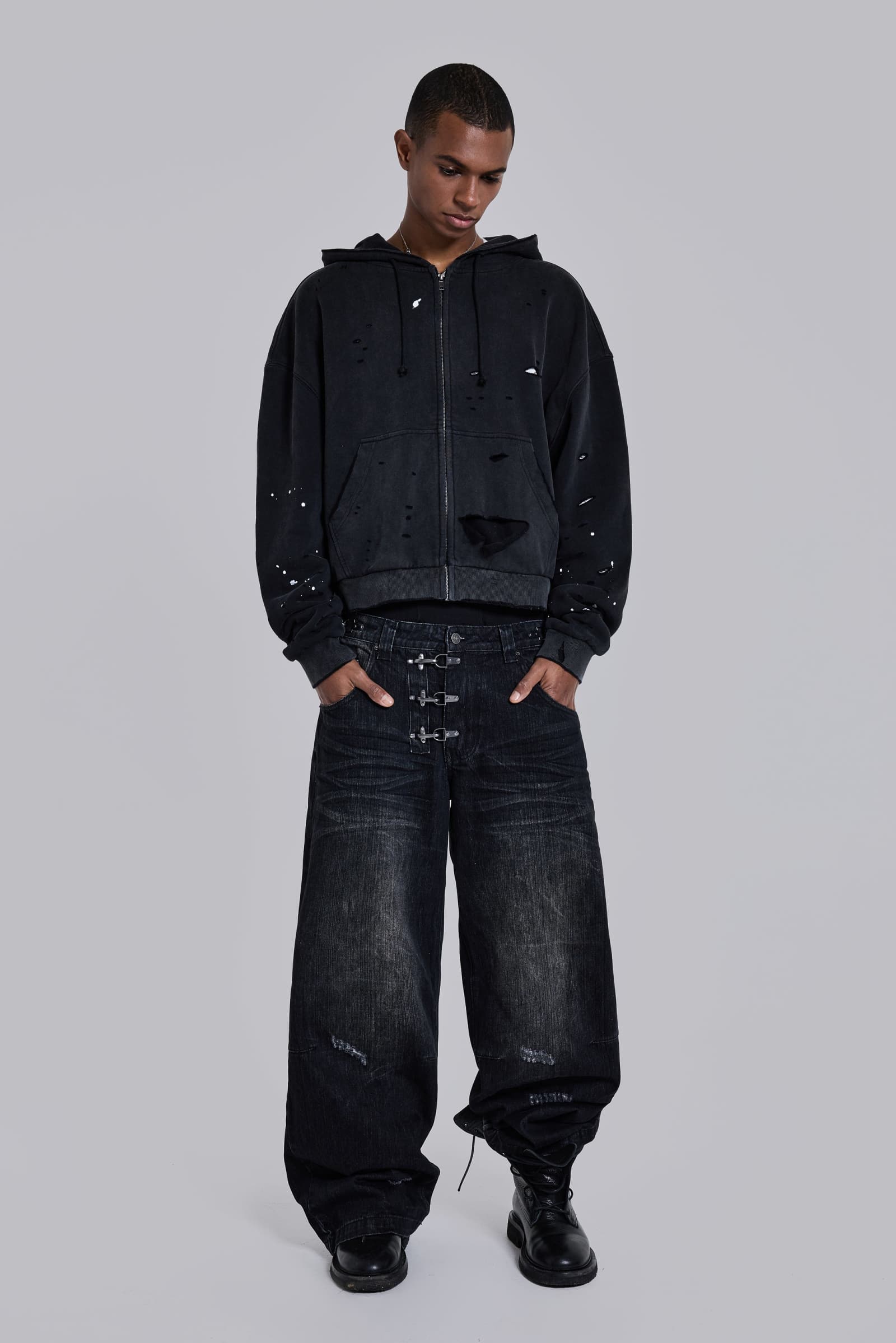 Sun Faded Waffle Lined Zip Hoodie