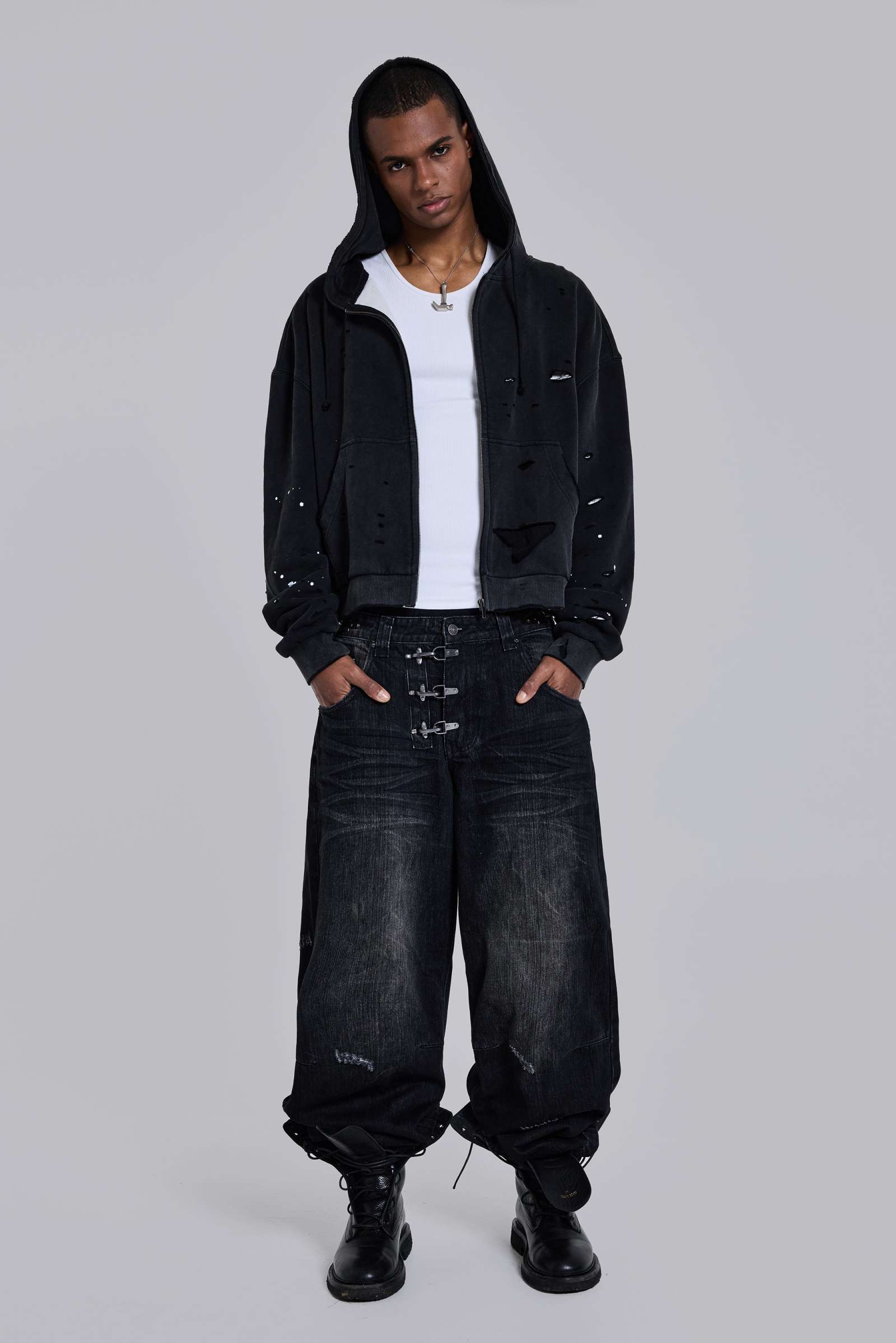 Sun Faded Waffle Lined Zip Hoodie