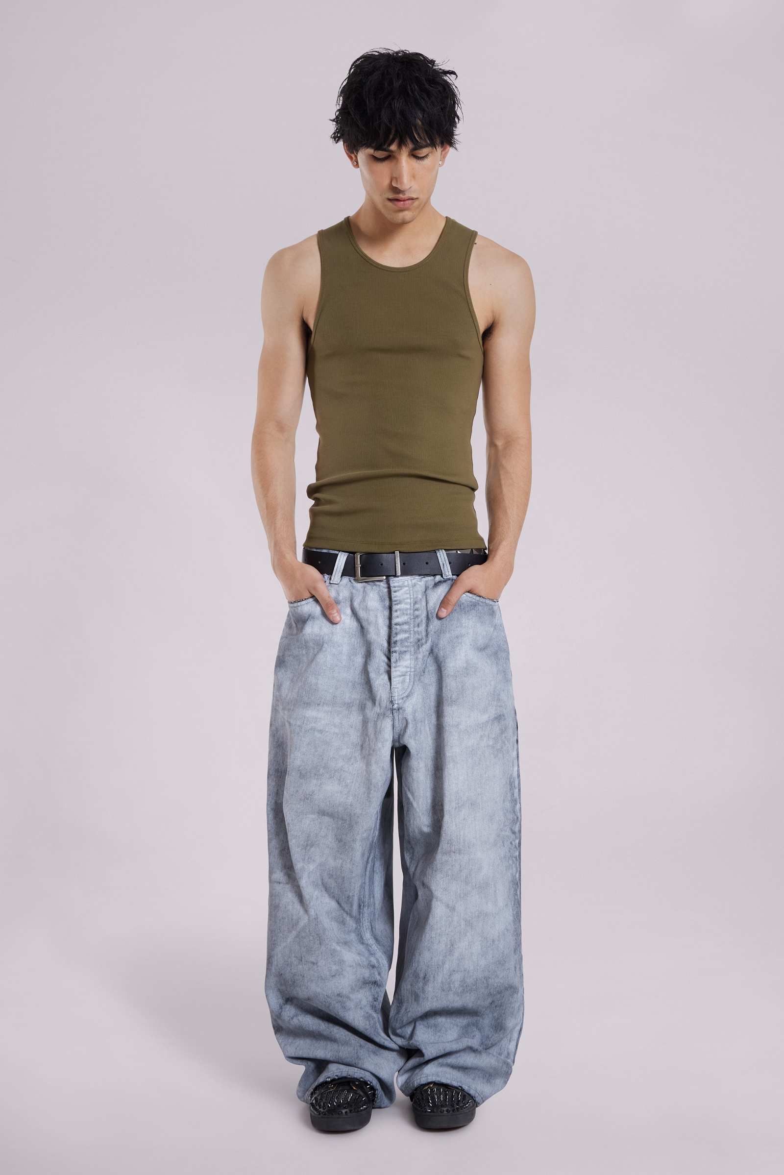 Khaki Rib Full Length Vest