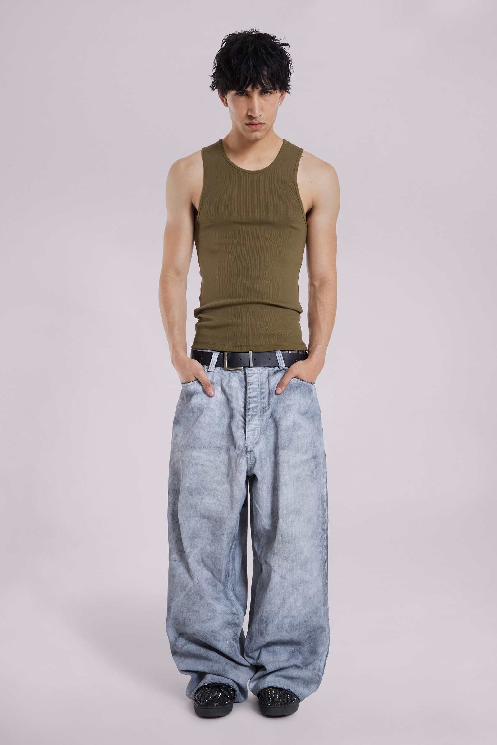 Khaki Rib Full Length Vest