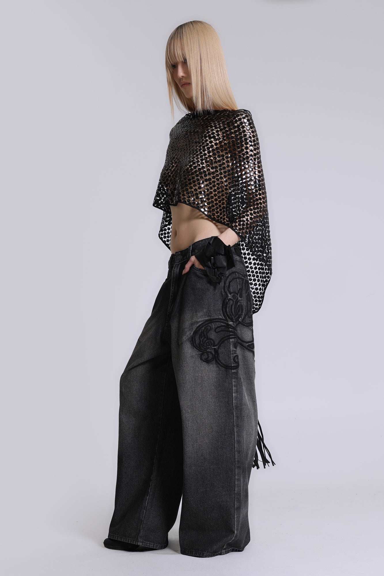 Black Raised Embroidery XL Colossus Jeans