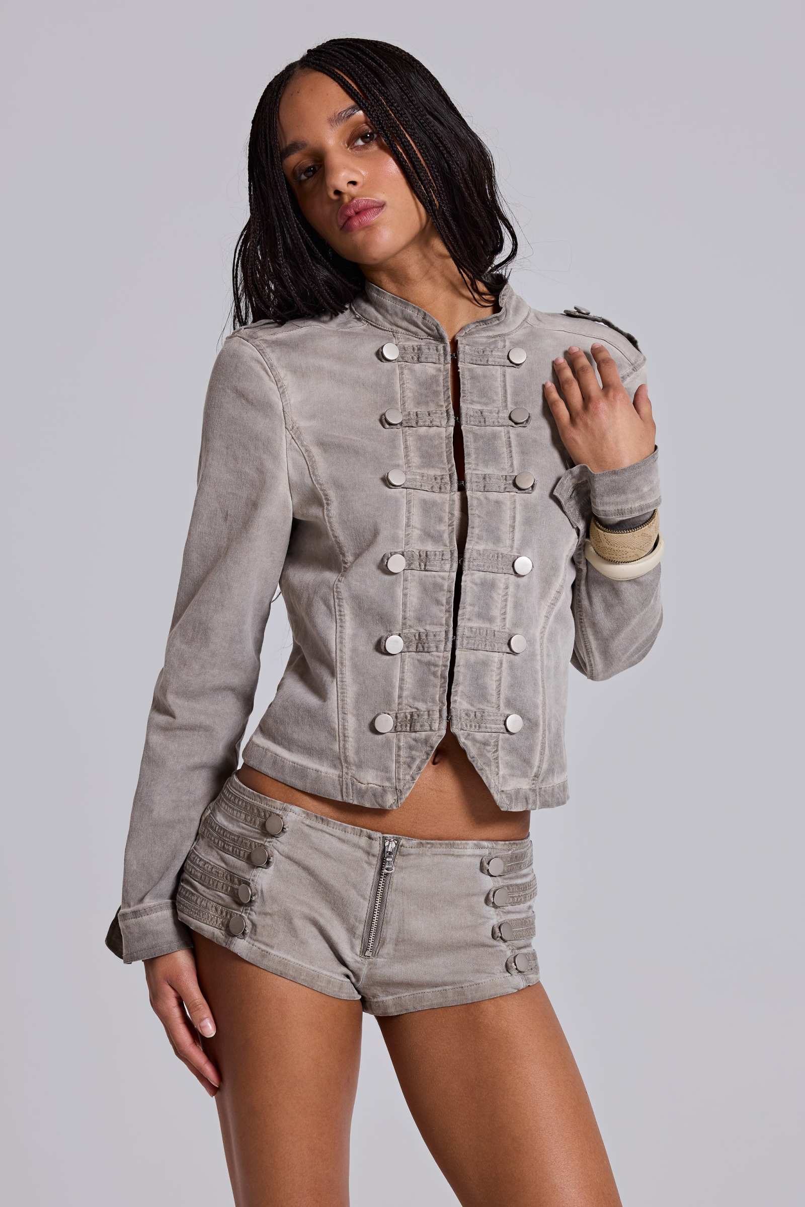 Rebel Military Mini Shorts in Clay