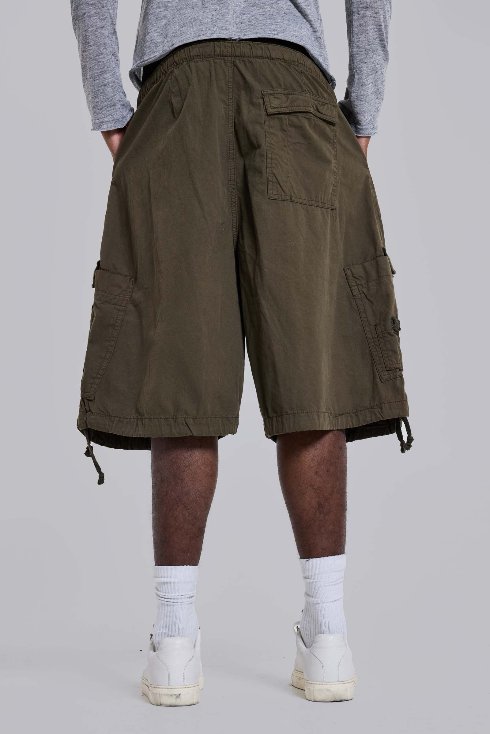 Khaki Parachute Cargo Baggy Shorts