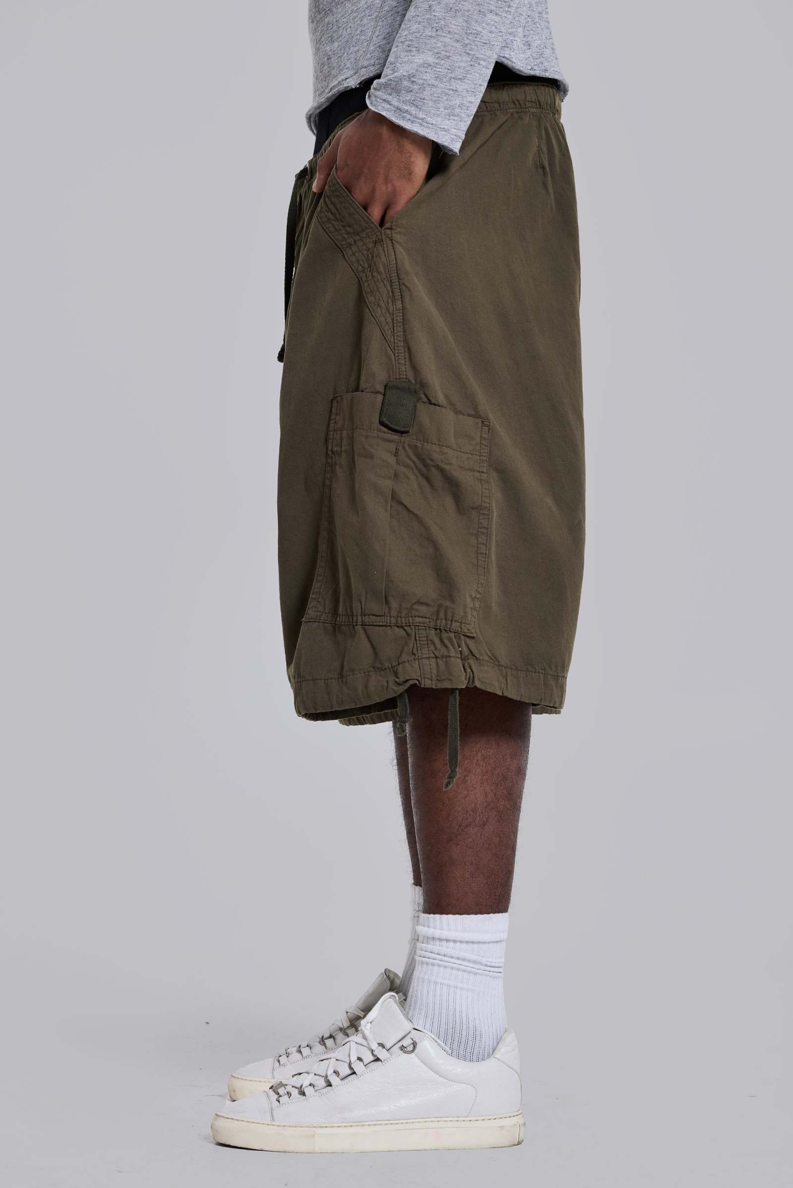 Khaki Parachute Cargo Baggy Shorts