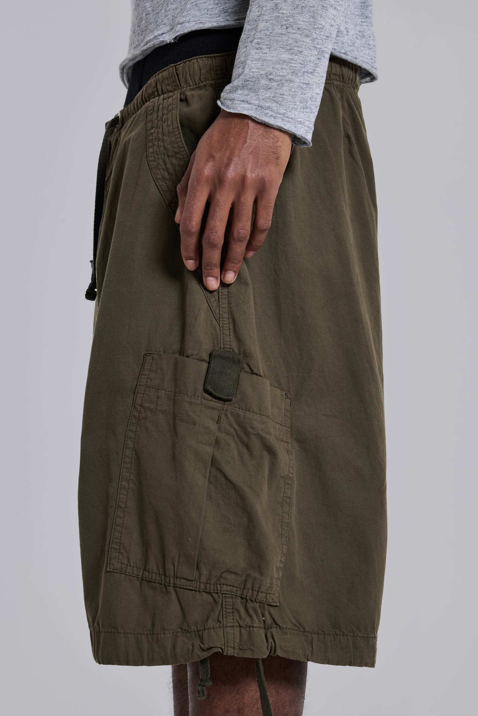 Khaki Parachute Cargo Baggy Shorts
