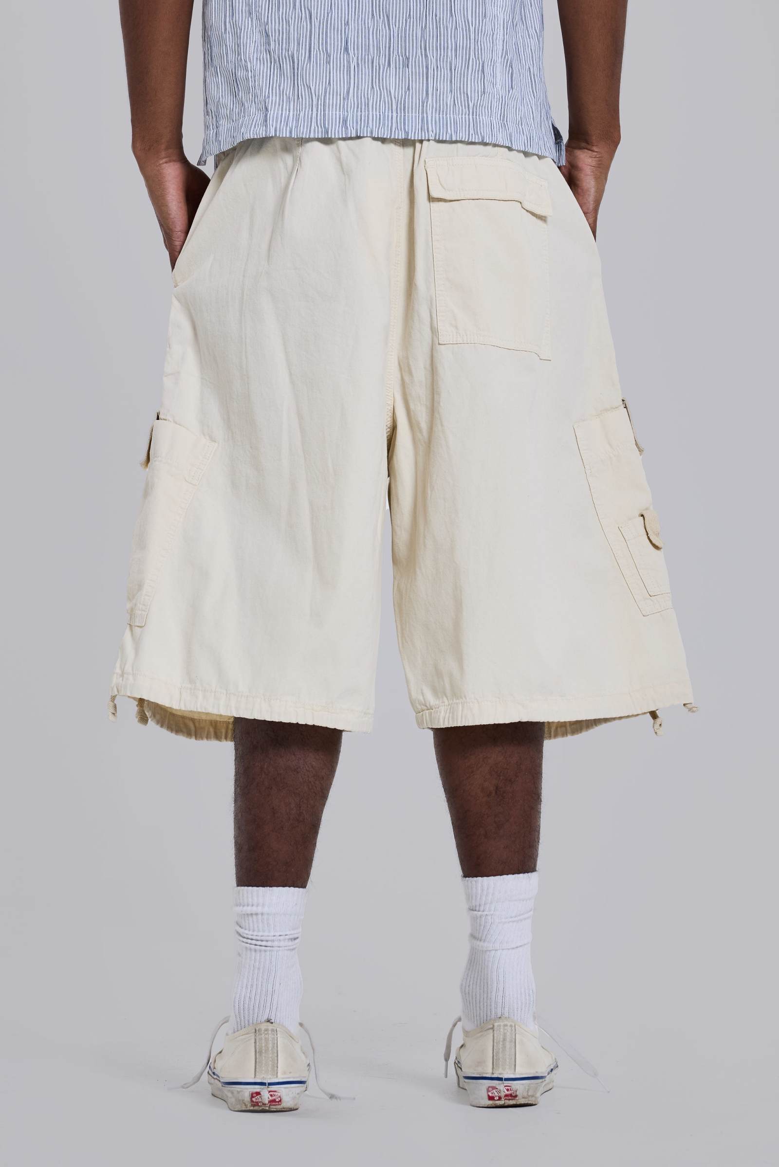 Ecru Parachute Cargo Baggy Shorts