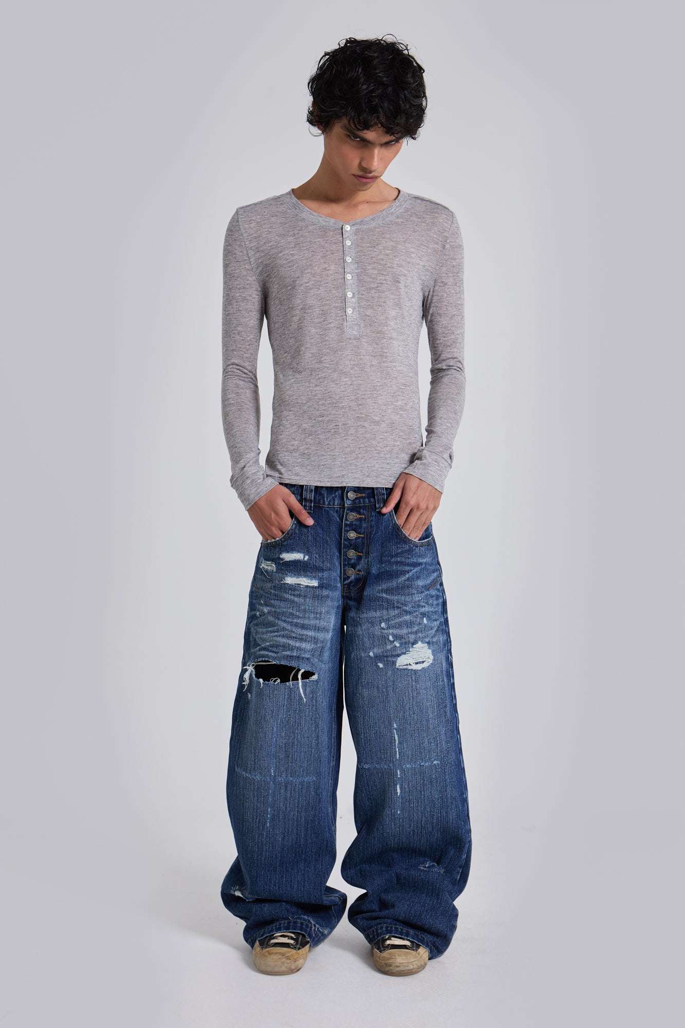 Grey Marl Haze Henley Top