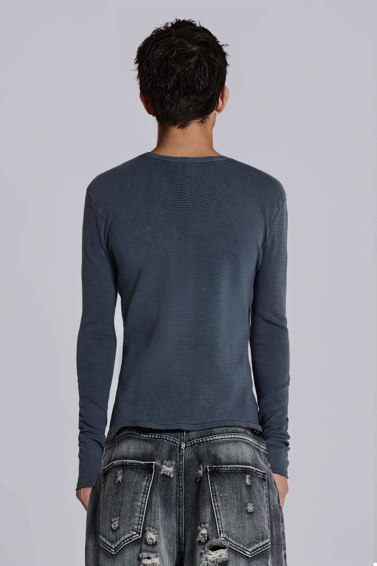 Charcoal Waffle Henley Top