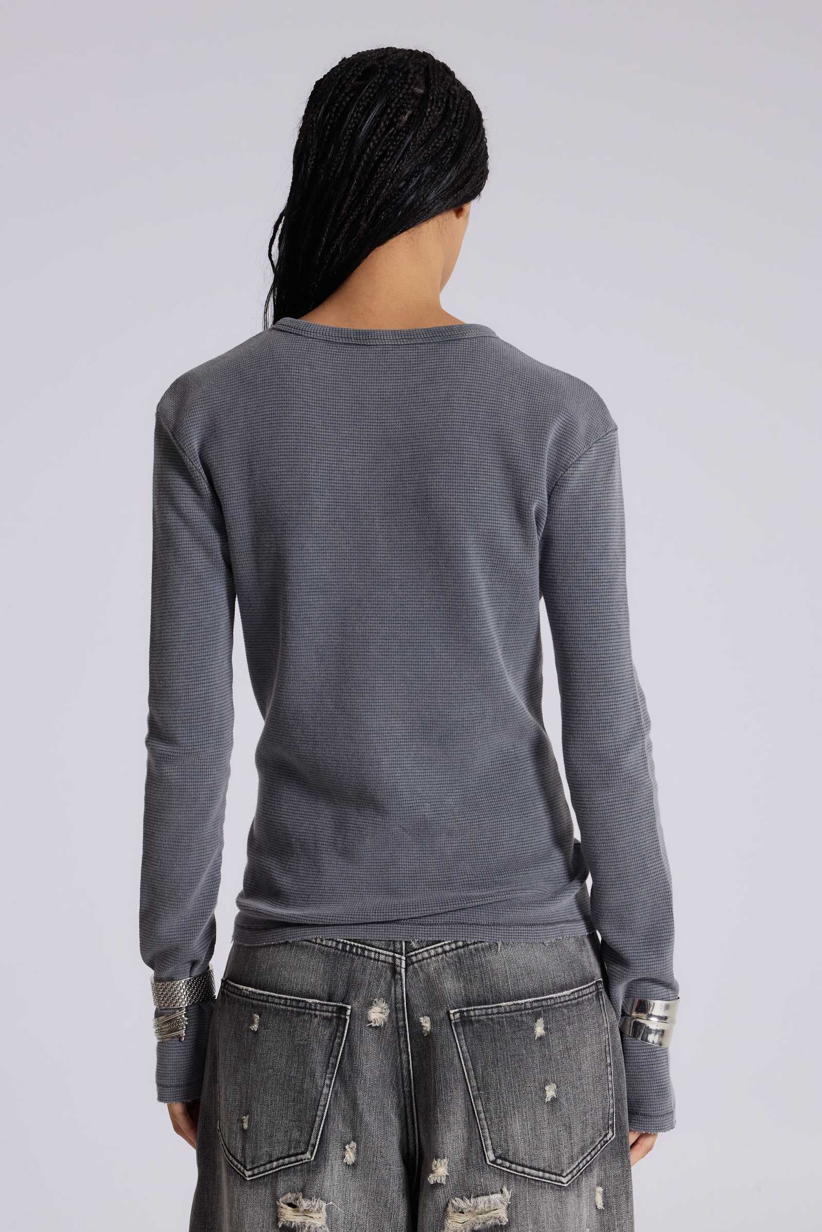 Charcoal Waffle Henley Top