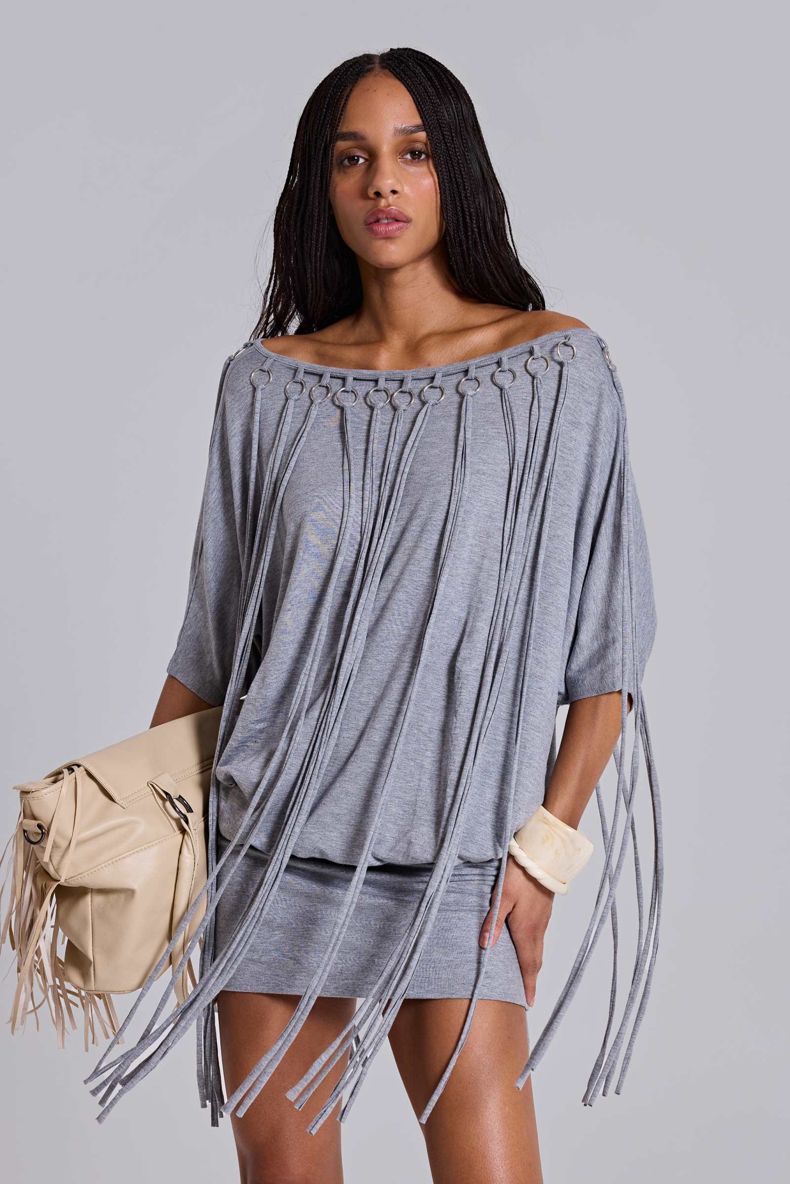 Ophidian Fringe Jersey Mini Dress