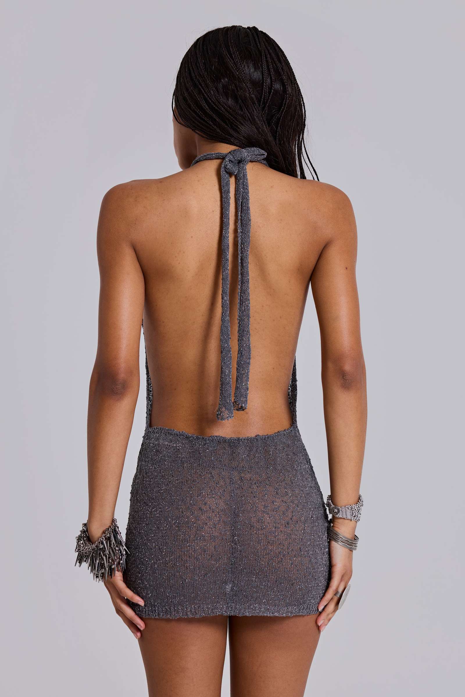 Infinity Knit Halter Mini Dress in Gunmetal