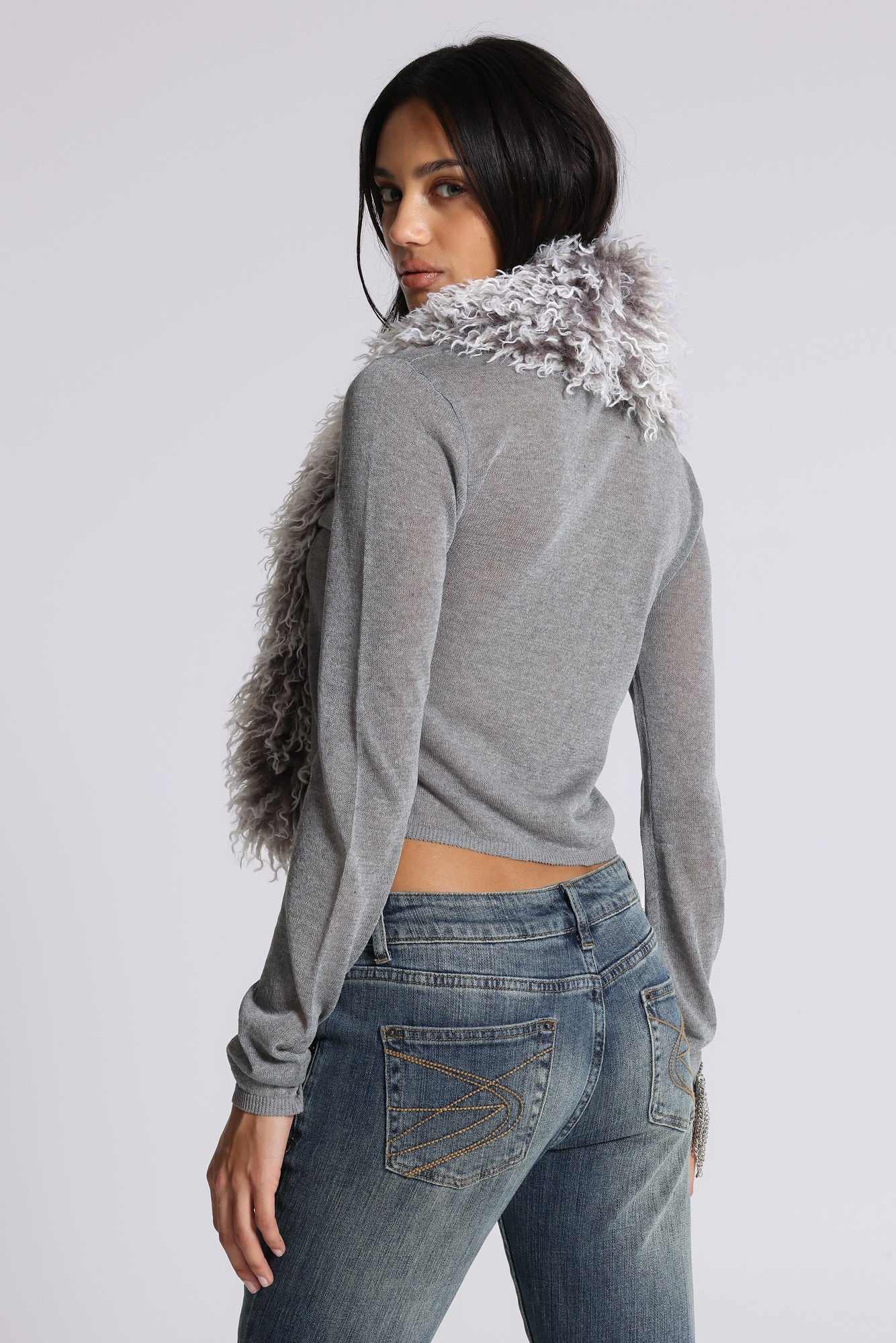 Elune Faux Mongolian Fur Knit Cardigan