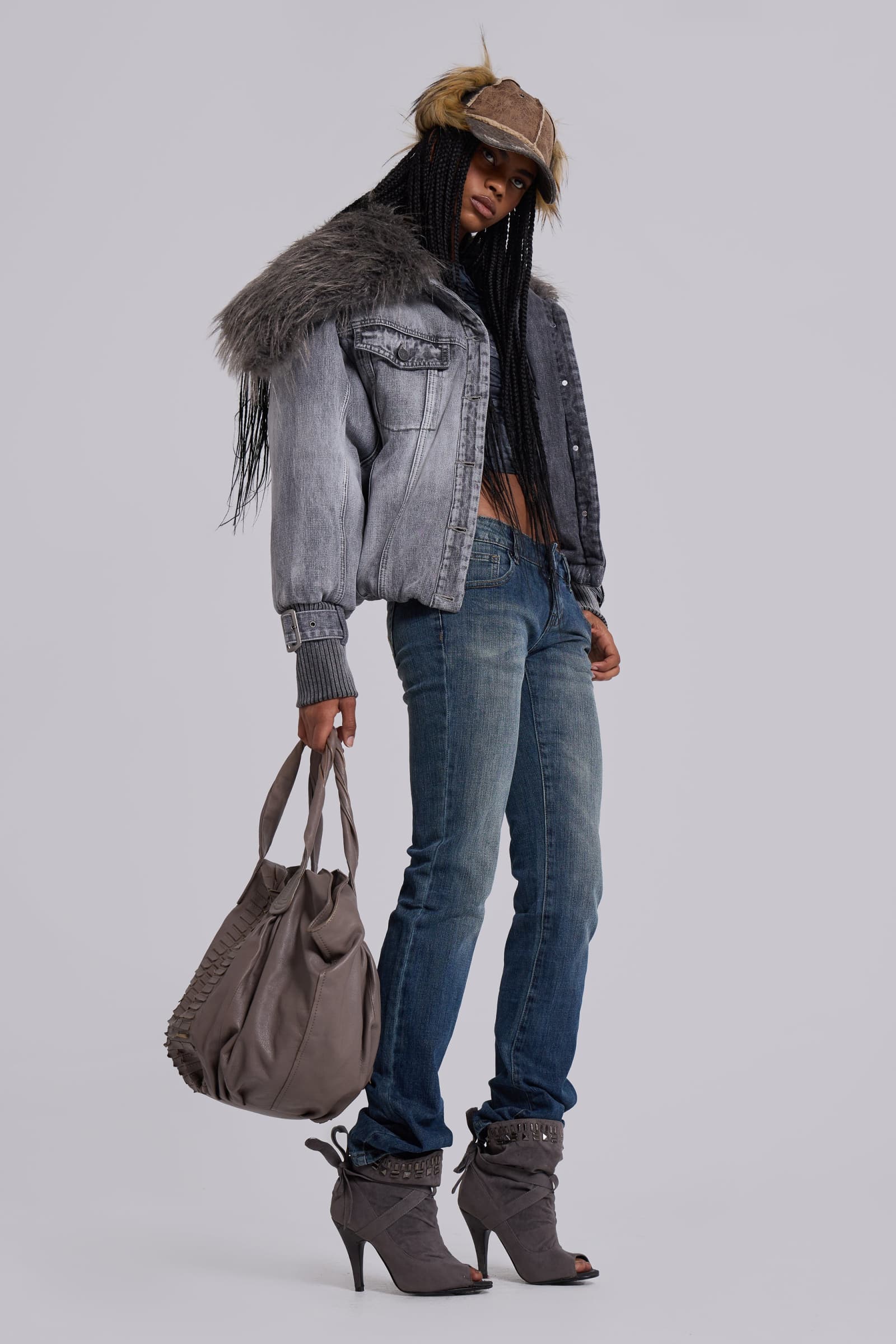 Alloy Denim Bomber Jacket in Grey