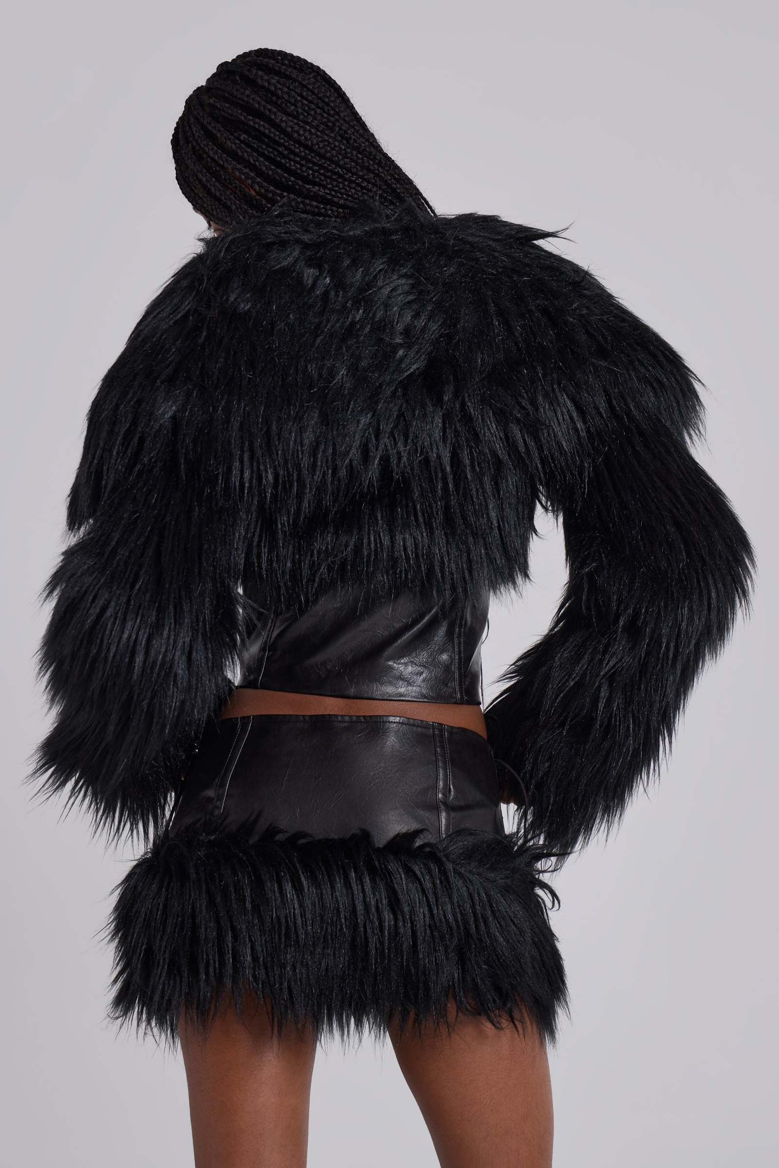 Viera Faux Fur and Leather Mini Skirt