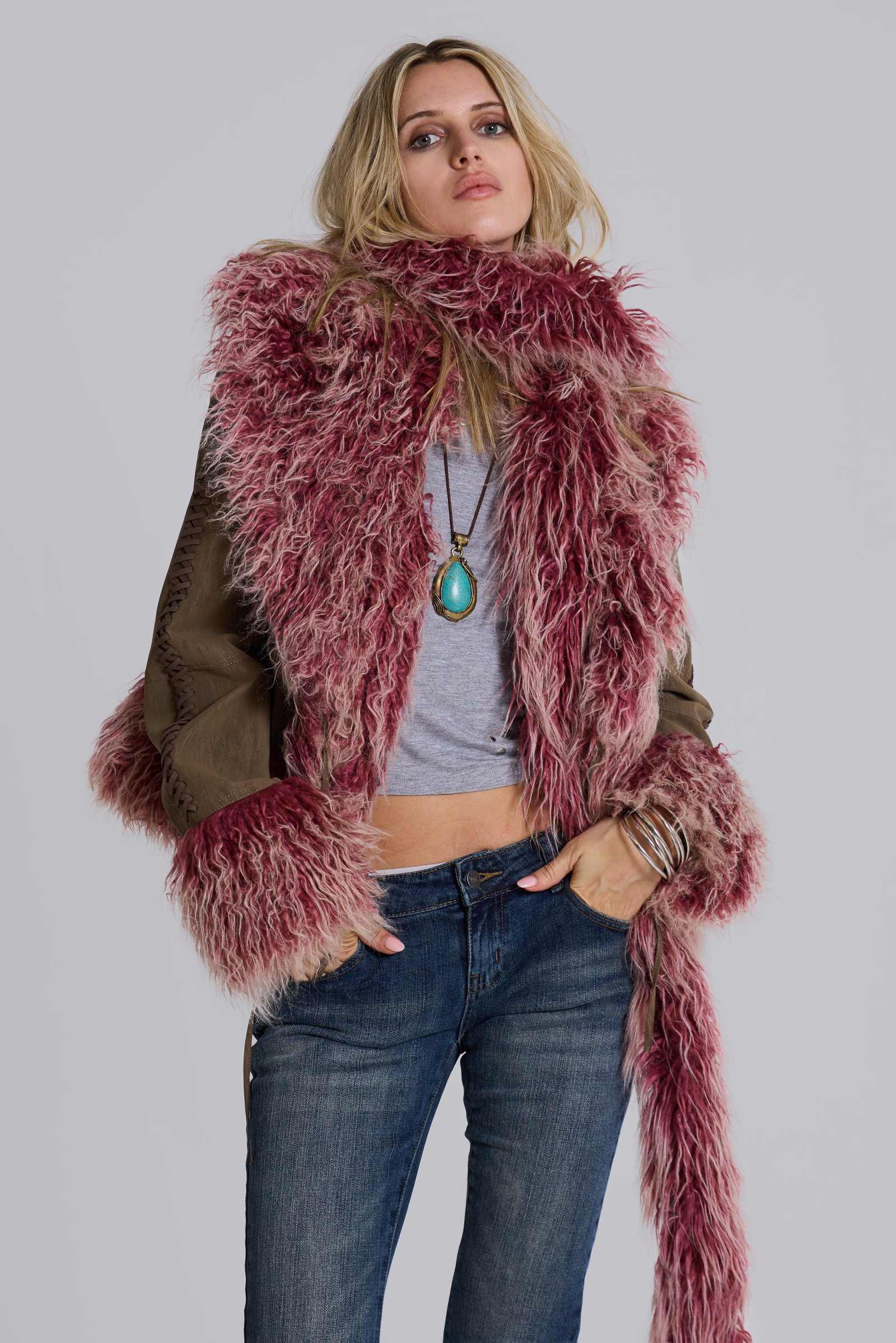 Leonie Faux Mongolian Fur Scarf in Quartz