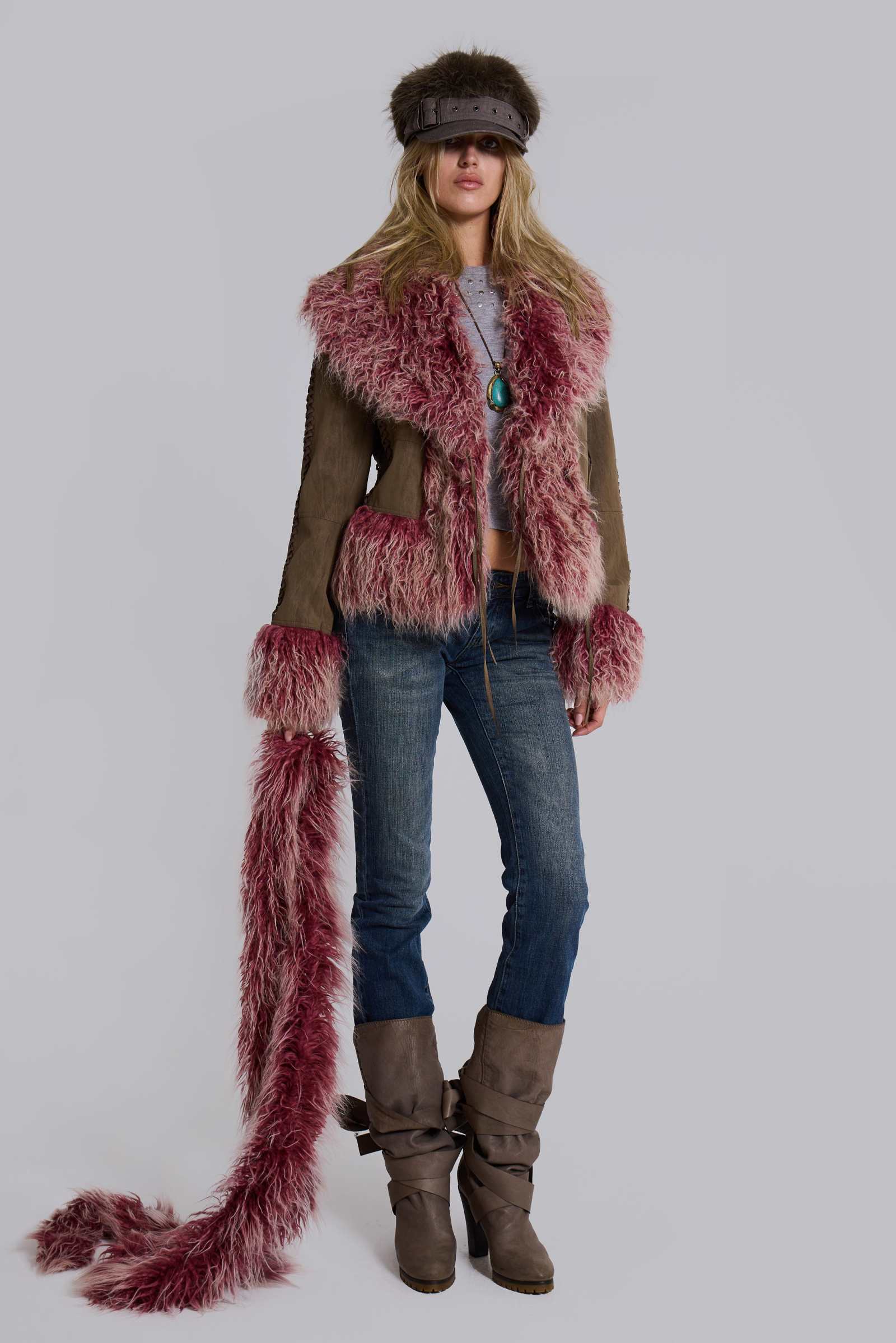 Leonie Faux Mongolian Fur Scarf in Quartz