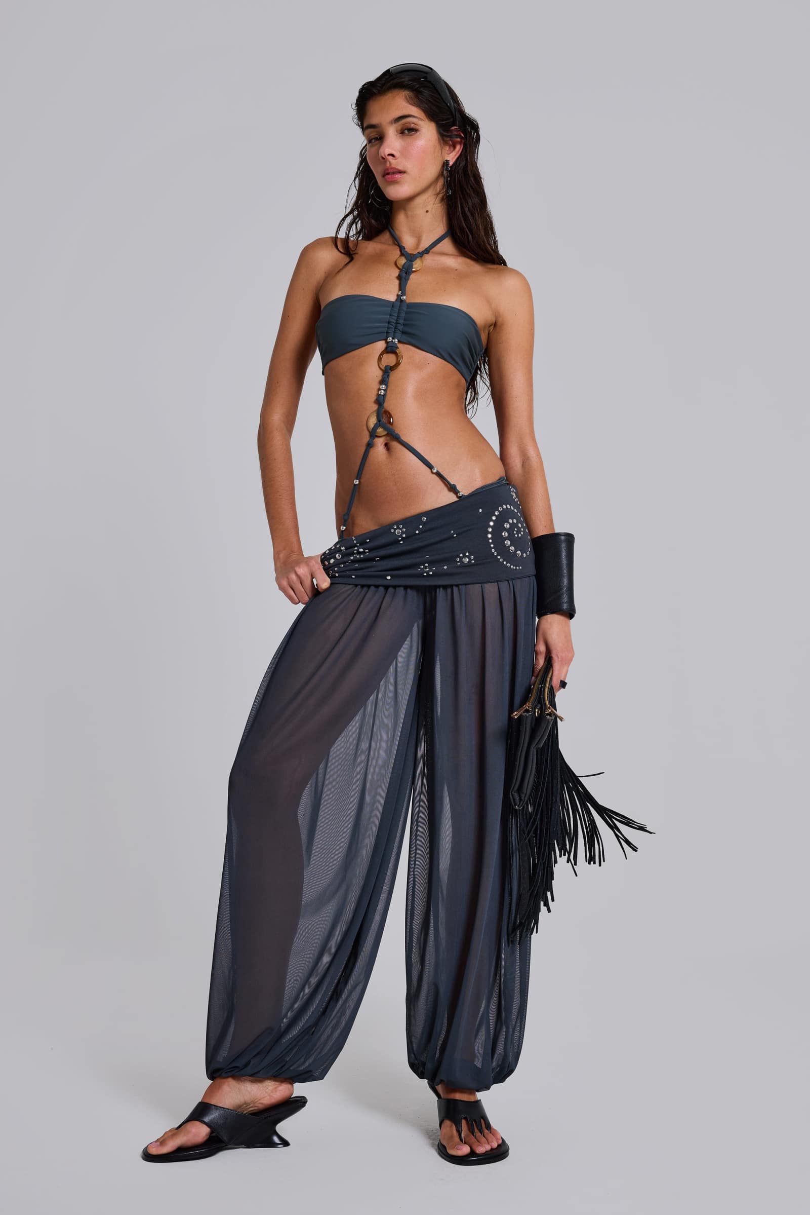 Pelagia Foldover Studded Balloon Trousers