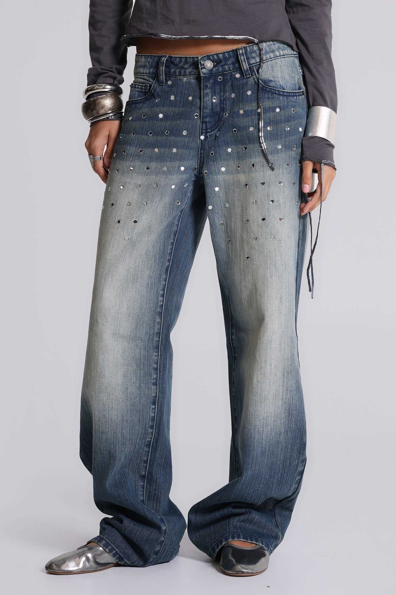 Hunter Loose Straight Leg Jeans with Mirrors