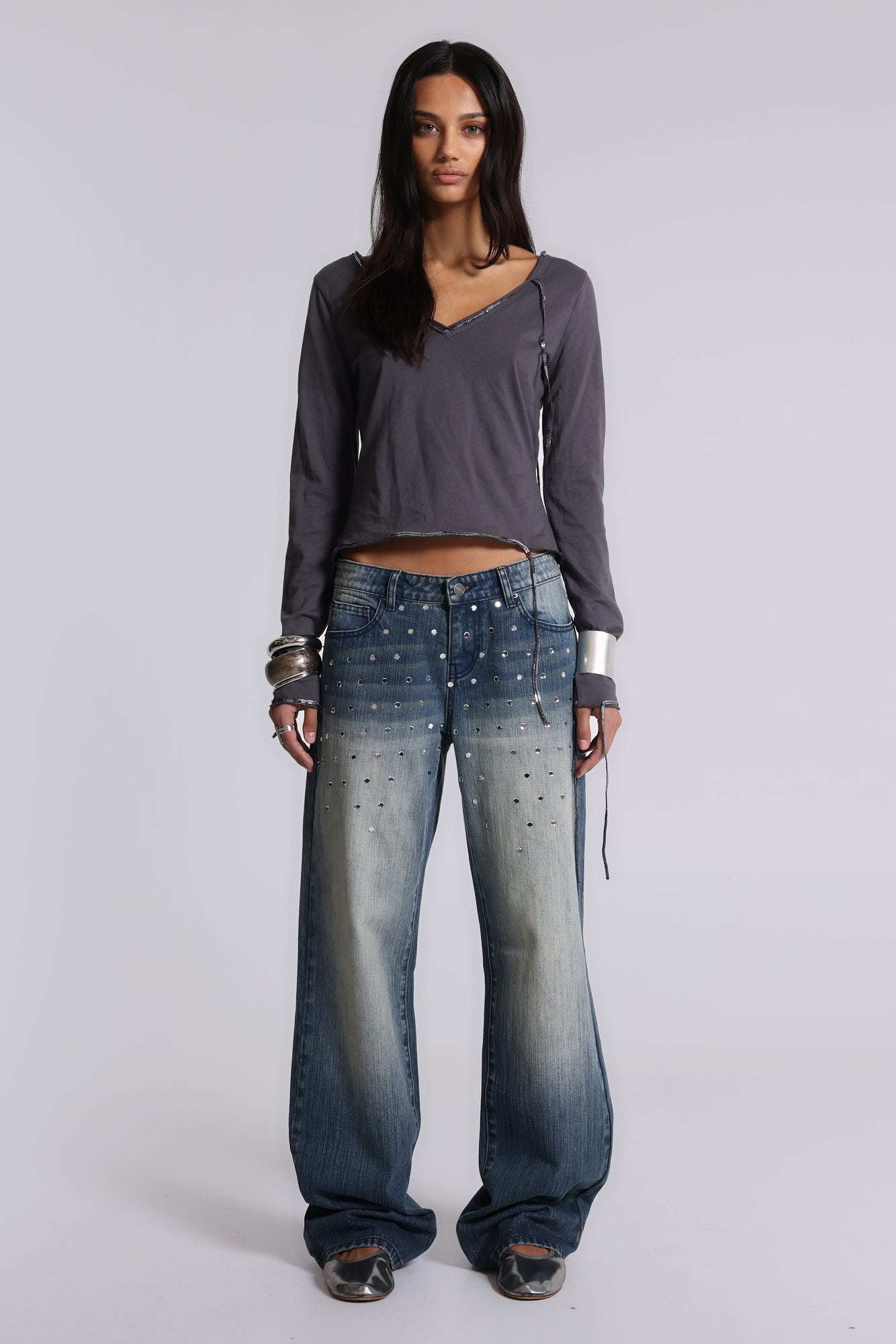 Hunter Loose Straight Leg Jeans with Mirrors
