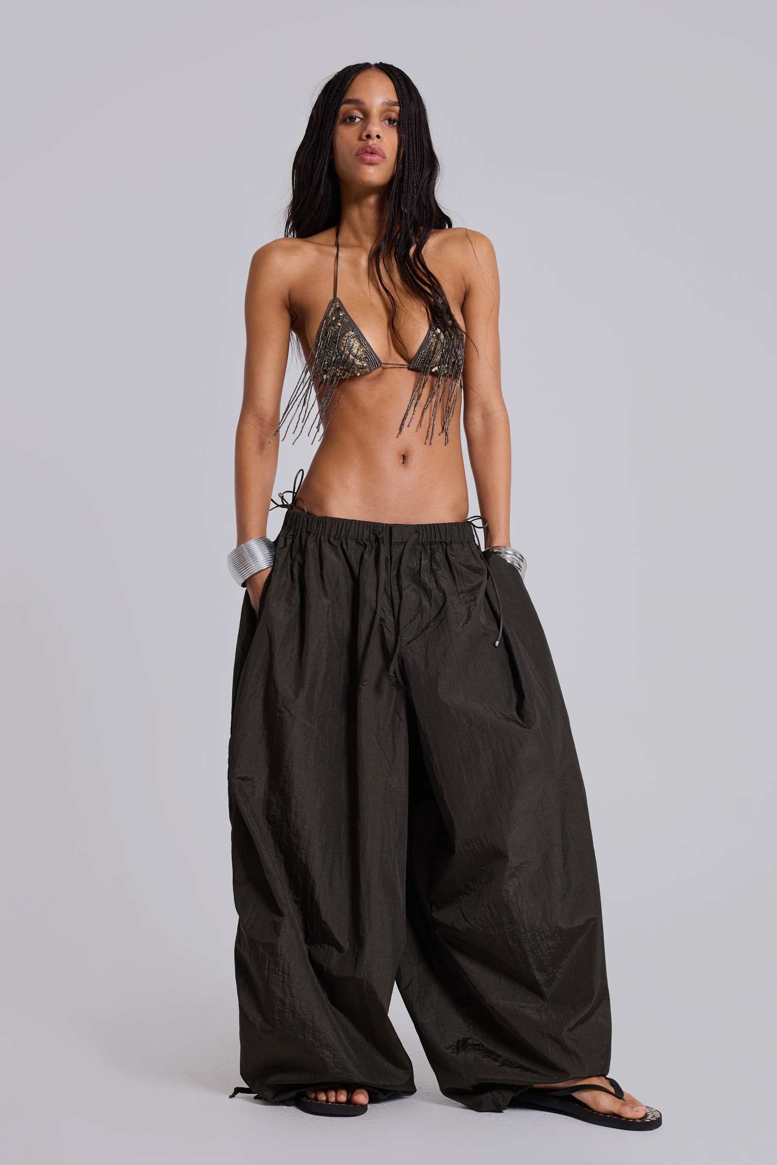 Nexis Nylon Balloon Parachute Pants in Khaki